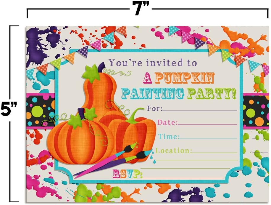 Pumpkin Painting Halloween Birthday Party Invitations, 20 5x7 Fill In Cards with Twenty White Envelopes by AmandaCreation