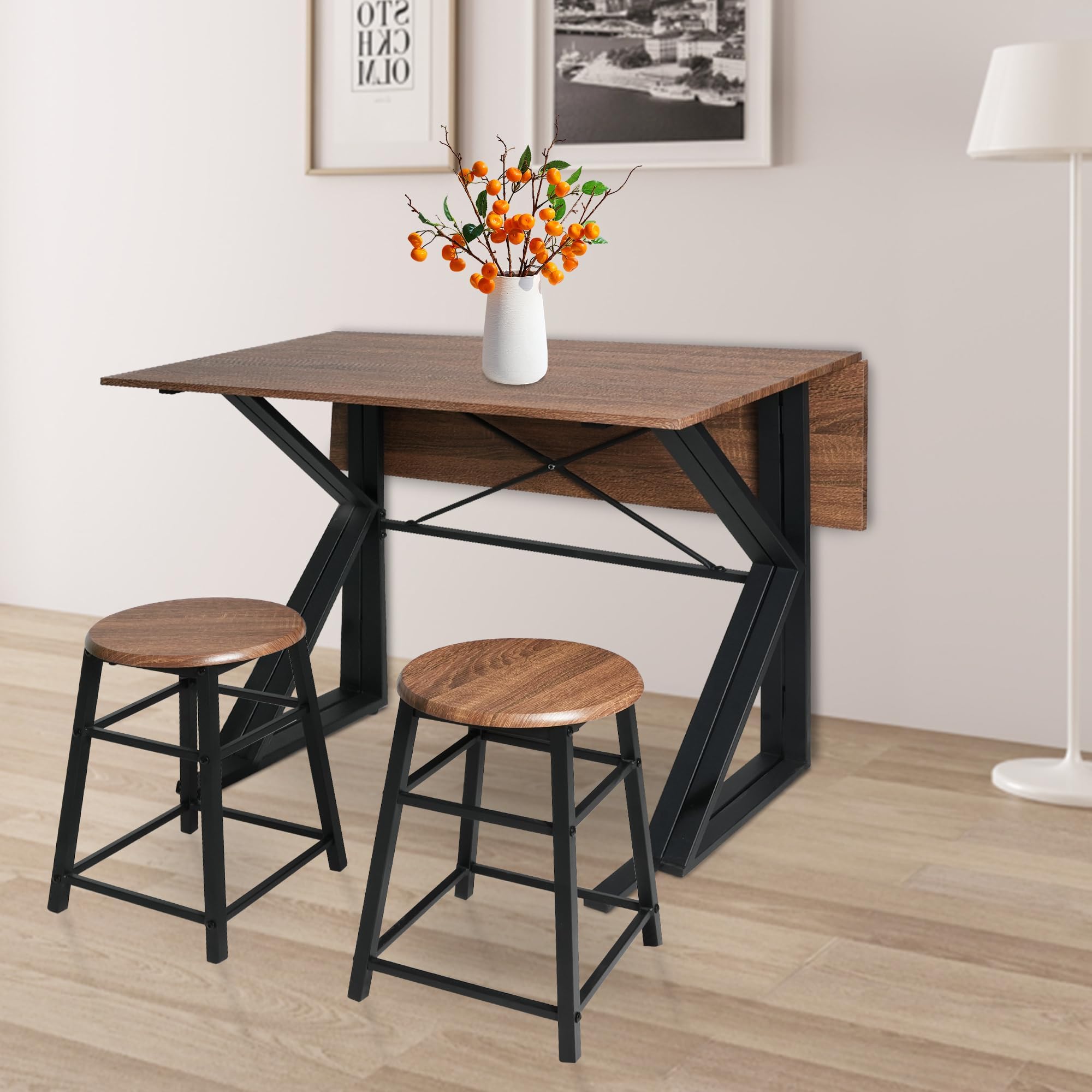 Amazon.com - Endynino 3 Pieces Drop Leaf Table Set for Small Spaces ...