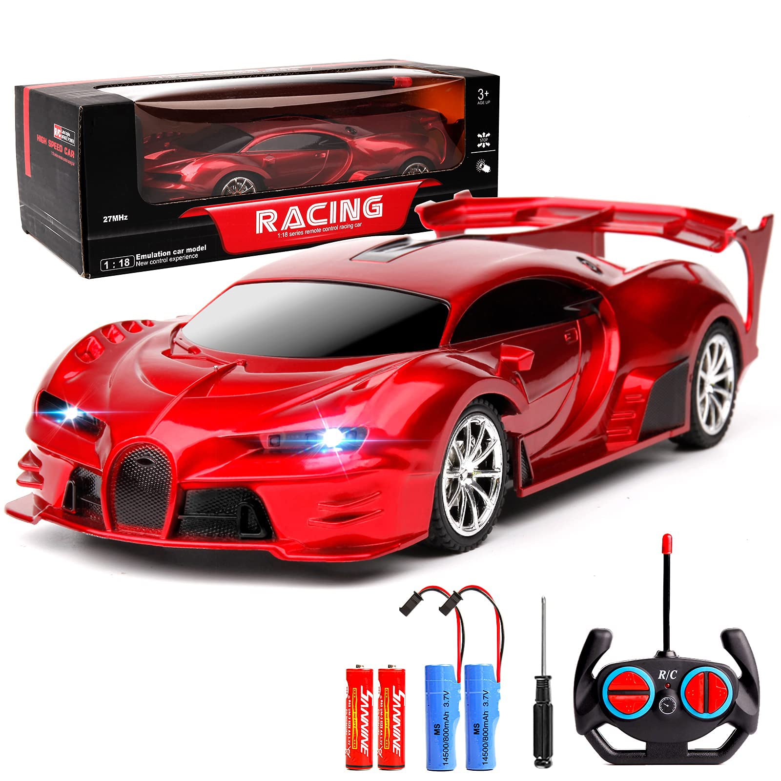 ALLBIZ Remote Control Car 1:18 Rechargeable High Speed RC Cars Toys for Boys Girls Vehicle Racing Hobbies Toys with Led Light Xmas Birthday Gifts for Kids (Red)