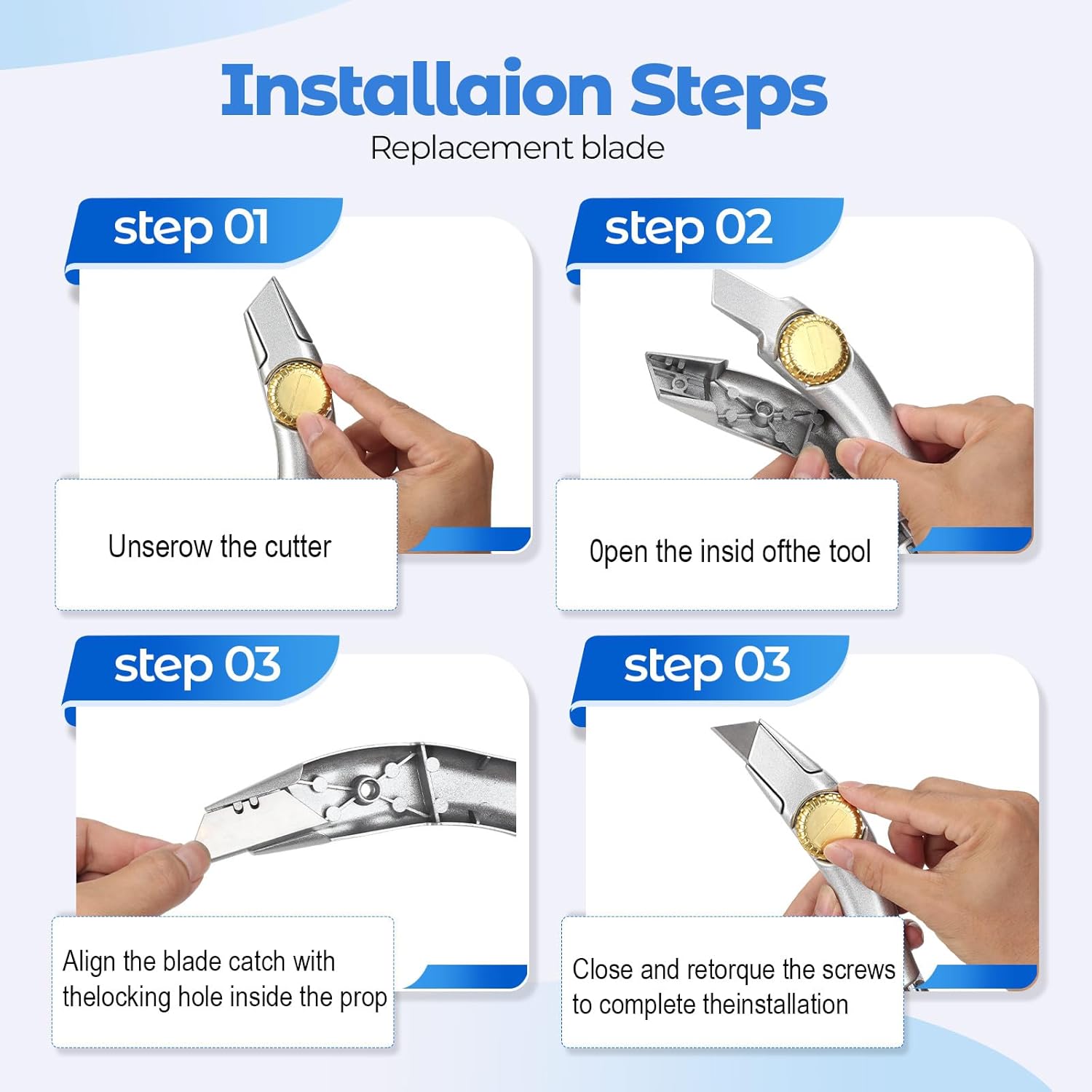 4 Pcs Fixed Blade Navajas para Roofing Utility Knives Heavy Duty Roofer's Knife Utility Knife Roofing Tools，Includes 3 Types of Replacement Blades, Heavy Duty Carpet Cutter for Indoor, Outdoor Use