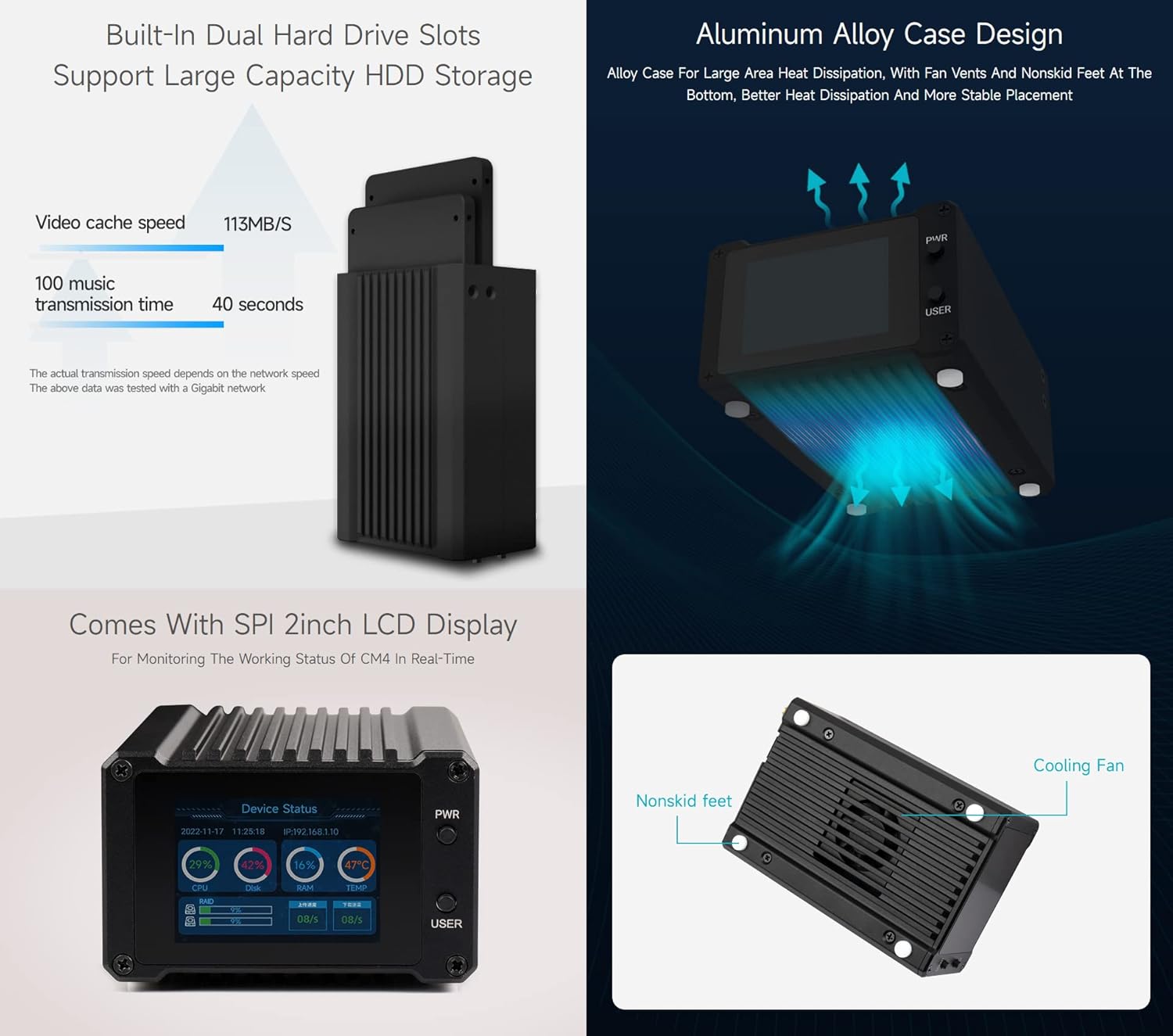 Waveshare Network Attached Storage All-In-One Mini-Computer, Compatible with Raspberry Pi Compute Module 4, Personal Network Storage Server, Including CM4104008 Module