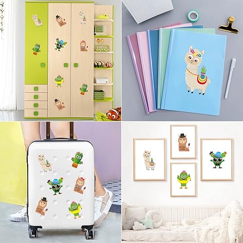 Miniatura 5 de WATINC 36 calcomanías para hacer tus propias calcomanías de cactus de llama, haz una cara de animales, tarjetas de arte de bricolaje, buen regalo