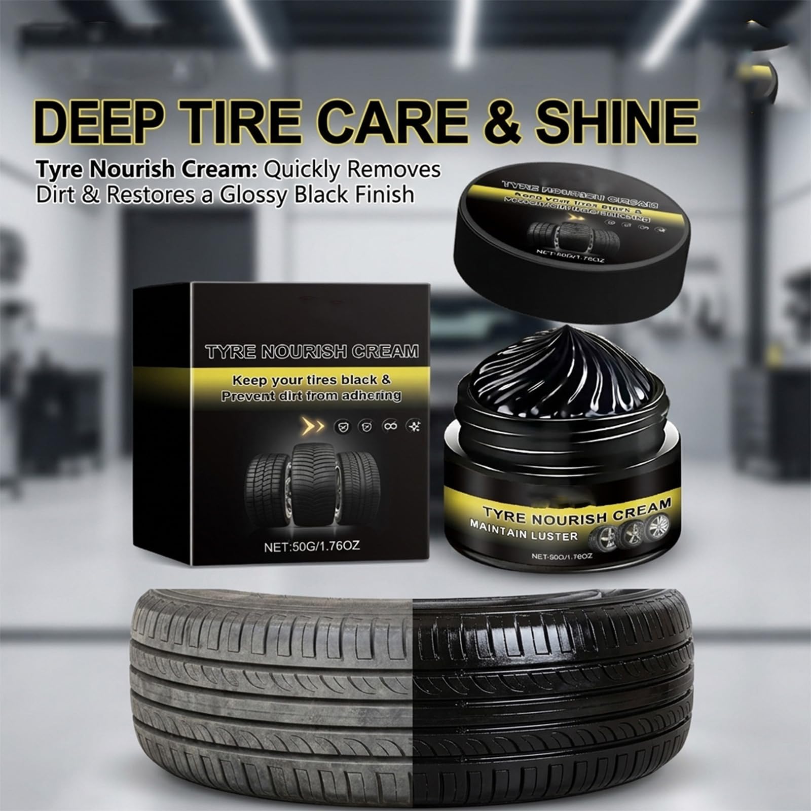 Tyre Nourish Cream – Tire Wax & Tyre Shine, Rim Refurbish Wax, Car Tire Dressing for Black Gloss Restoration and High Shine (2PC) — view 6