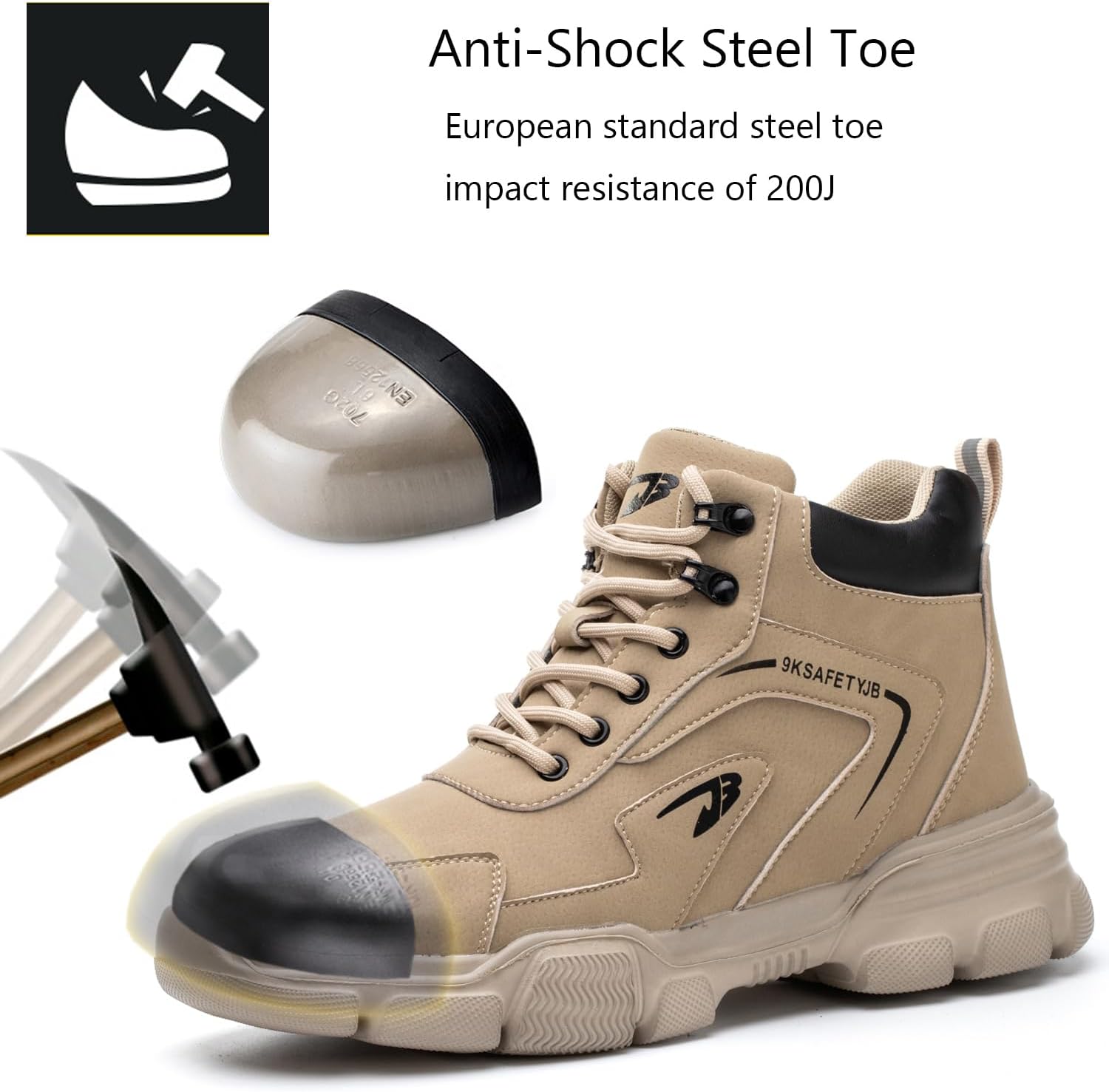 PJZHJ Waterproof Steel Toe Boots for Men Safety Work Boots Lightweight Steel Toe Shoes Slip Resistant Construction Boots - Image 3