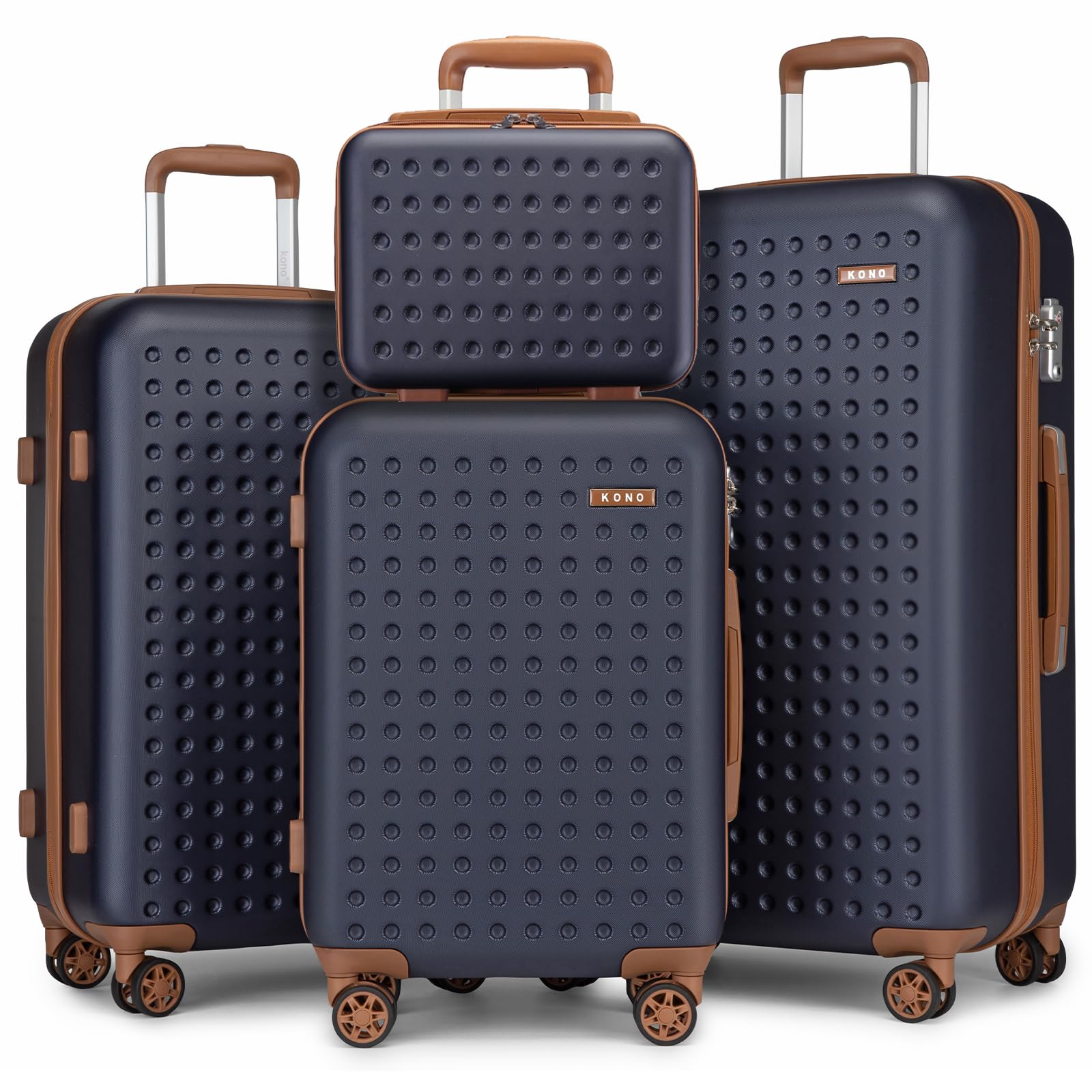 Kono Juego de 4 Maletas 31/55/65/75cm Maleta de Cabina Maletas de Viaje Cabina Ligera Portátil con Cerradura TSA y 4 Ruedas, Azul