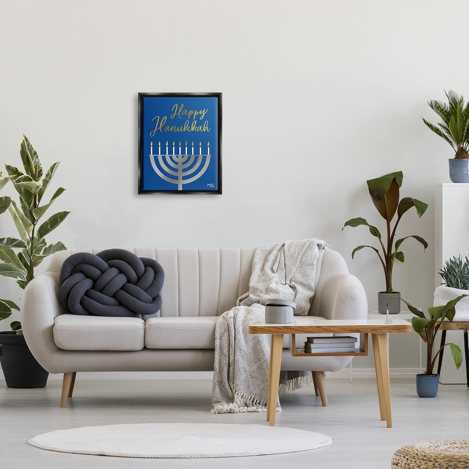 Stupell Industries Happy Hanukkah Calligraphy Radiant Lit Candles Menorah, Design by Jess Baskin
