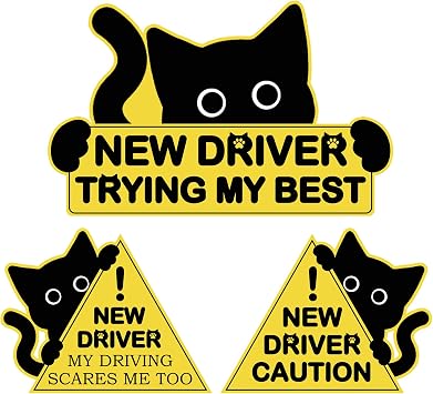 3Pcs Black Cat New Car Driving Magnets, Funny New Driver Magnet for Car Please Be Patient, Safety Warning Signs for Student Driver Moderate Size & Long Service Life