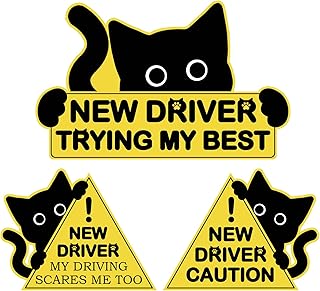 3Pcs Black Cat New Car Driving Magnets, Funny New Driver Magnet for Car Please