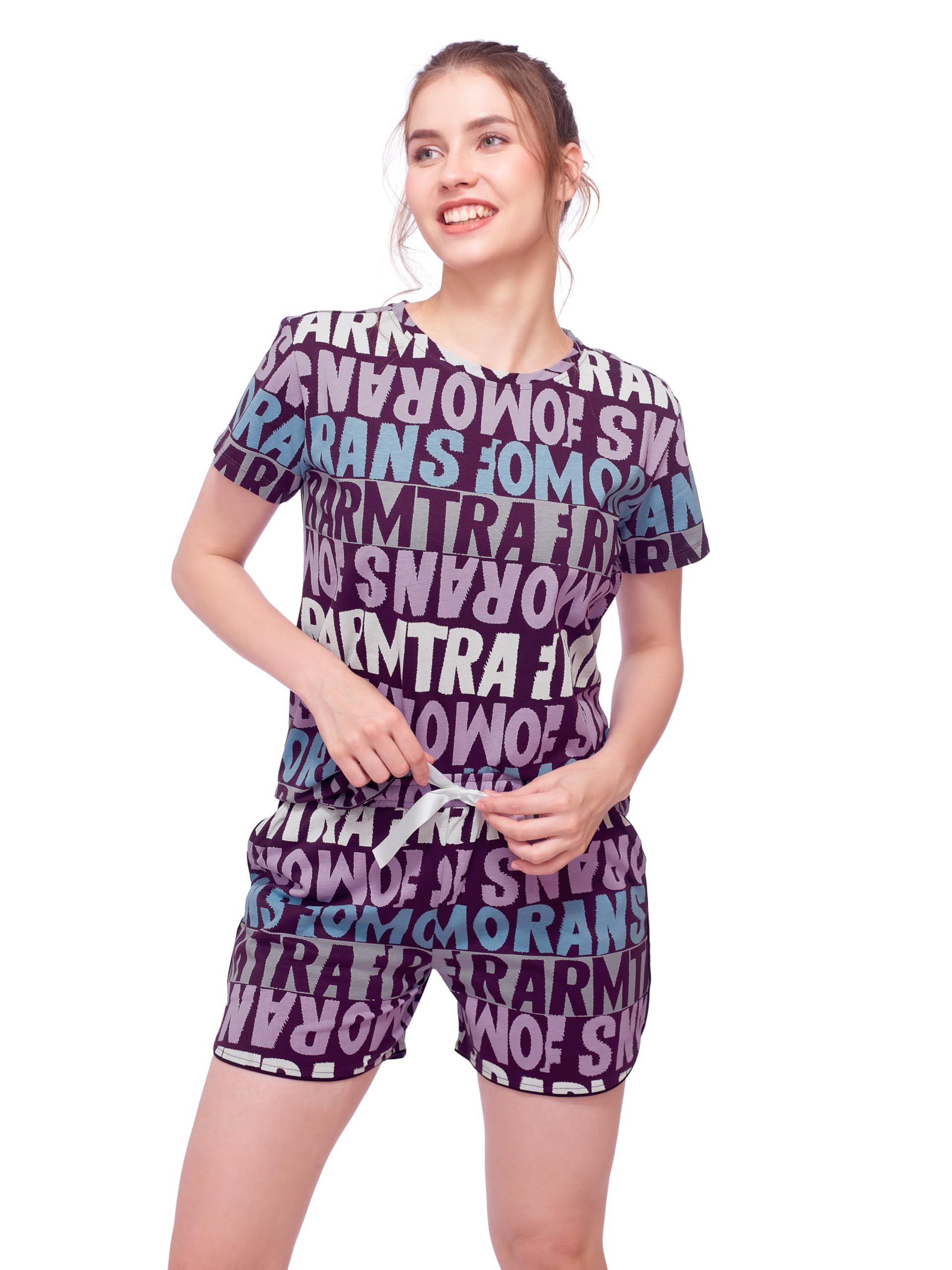 lotik Women's Writing Print Top & Shorts Nightsuit Set-picture-31