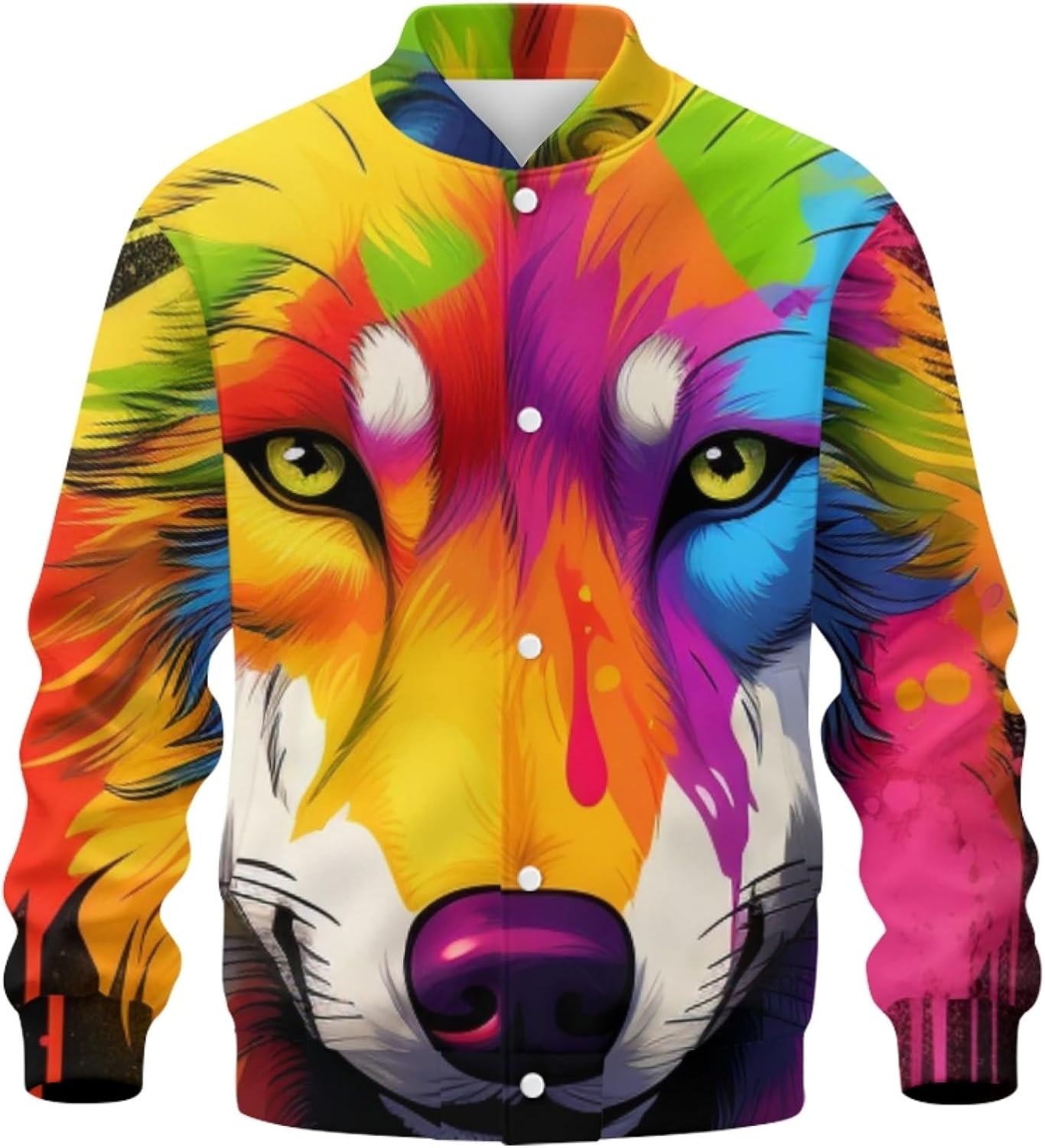 Men's 3D Wolf Printed Novelty Fashion Varsity Baseball Jacket Casual Letterman Bomber Jacket Coat