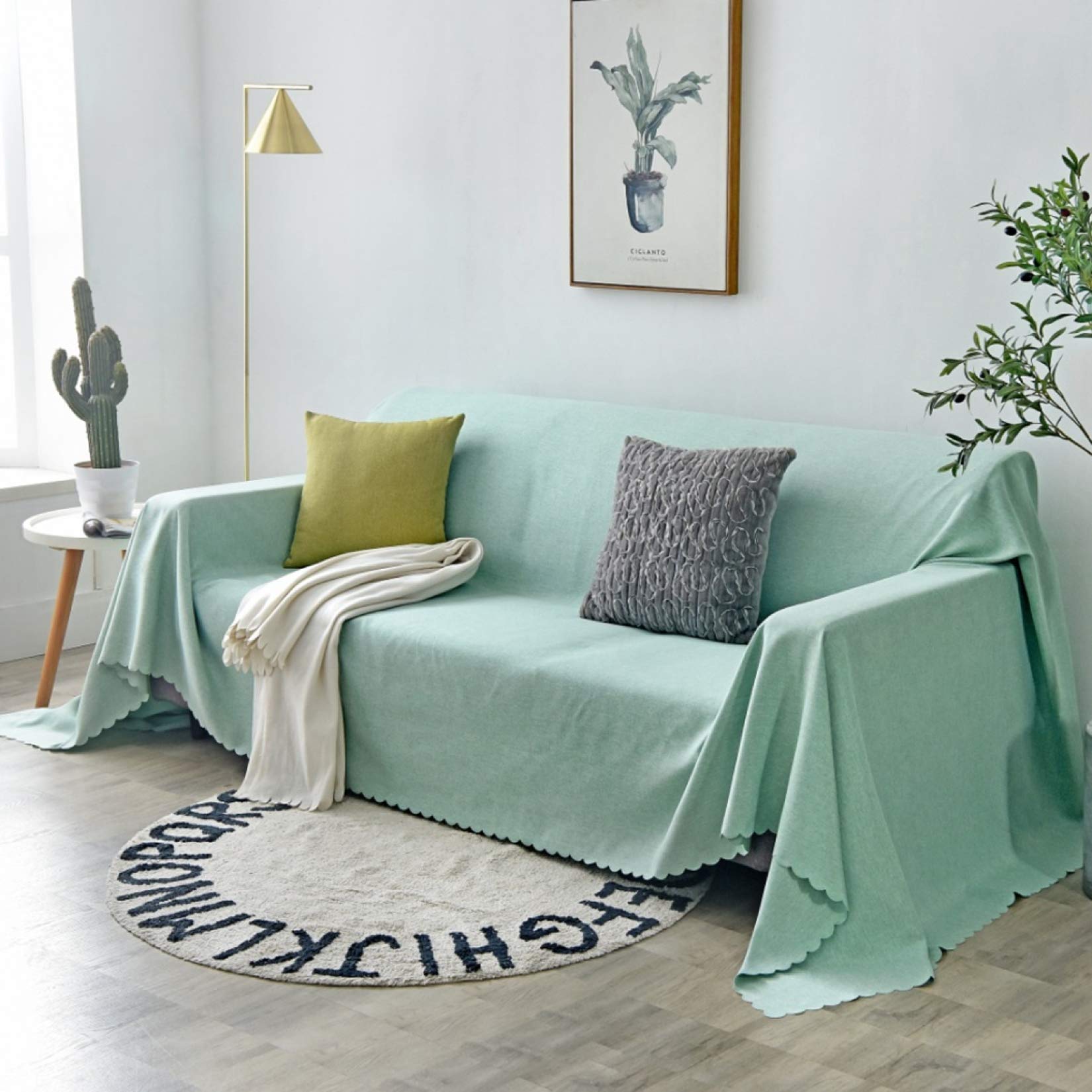 Amazon｜チェック グリーン マルチカバー ソファーカバー 幾何柄 180