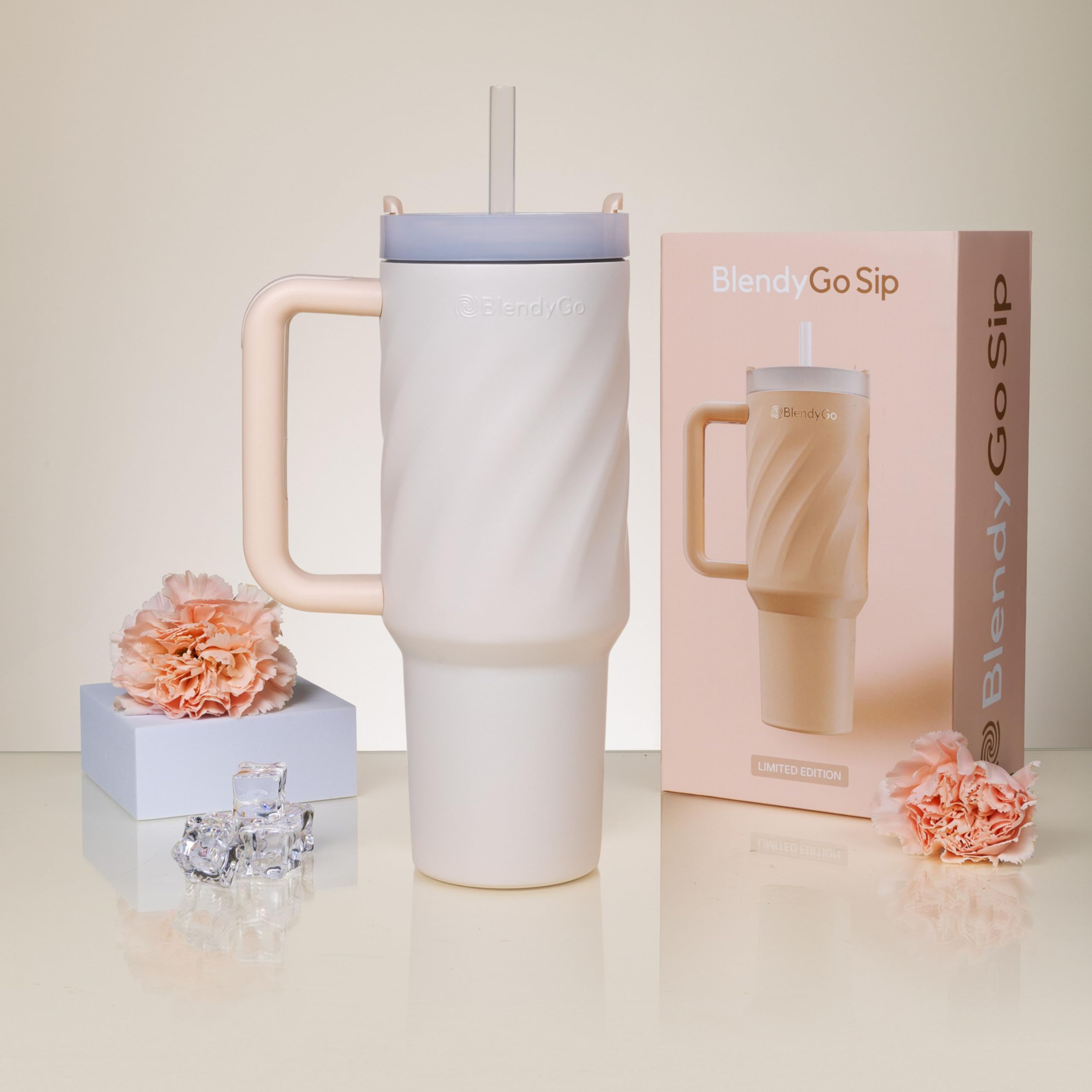 Kubek termiczny BlendyGo Sip termos na herbatę i kawę butelka na wodę do samochodu próżniowa BPA FREE 900 ml (Beżowy)