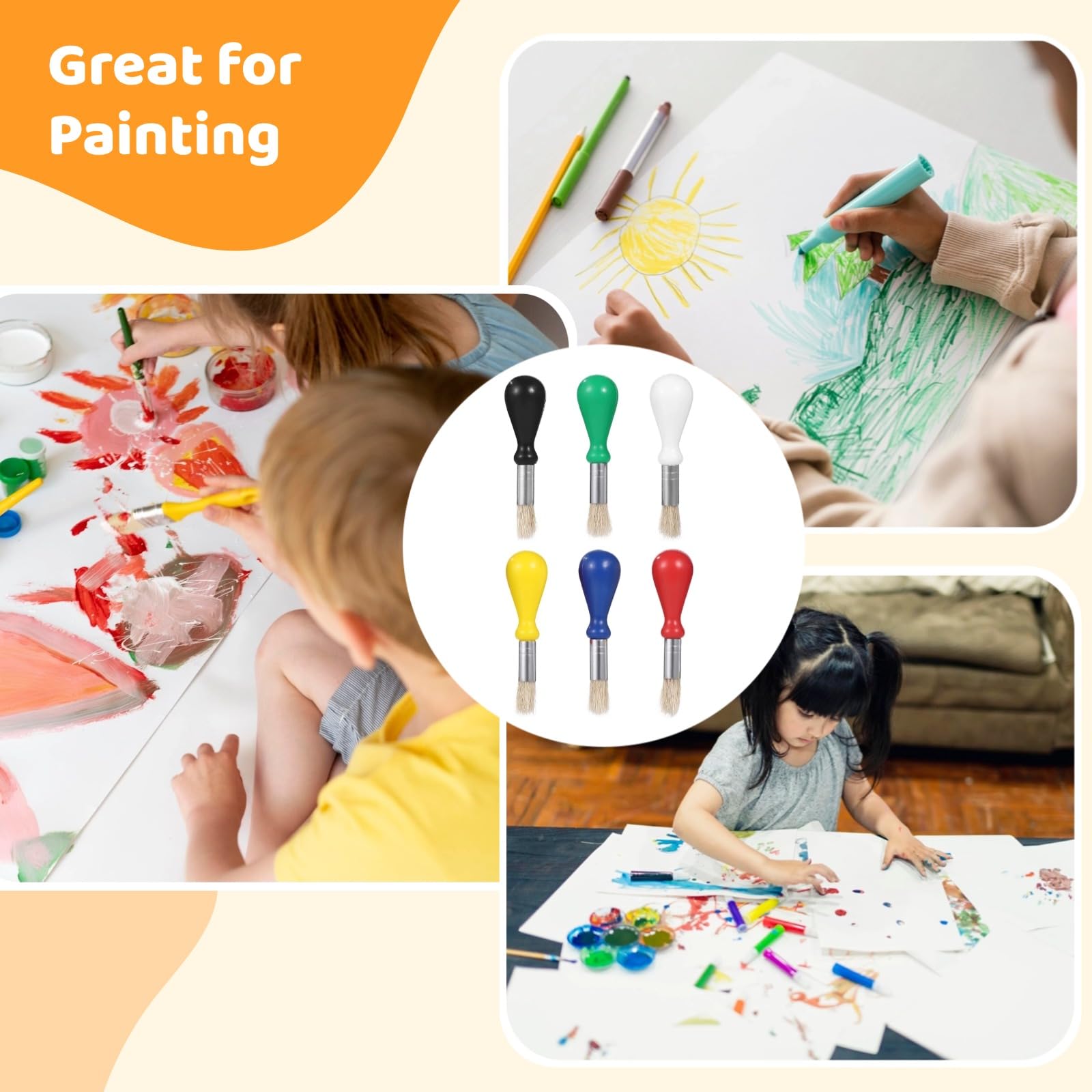 36 pennelli paffuti per bambini, con manico colorato, pennelli per bambini, pennelli per pittura ad acquerello prescolare, forniture artistiche per progetti artigianali