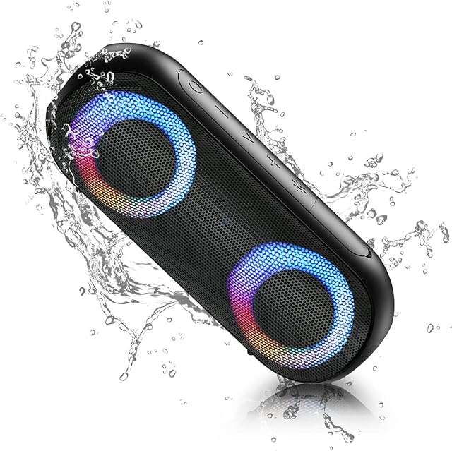 NOTABRICK Bluetooth Speaker with Lights, Portable Speakers Wireless Bluetooth 5.0,30W Loud Stereo Sound,IPX7 Waterproof,Long Playtime,100ft Bluetooth Range (Black)