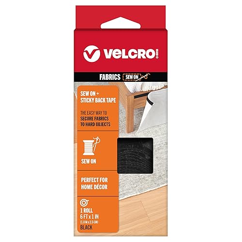 VELCRO Brand Combinación de cinta adhesiva para coser y cintas adhesivas para colgar en la parte trasera, 6 x 1 pulgada, color negro