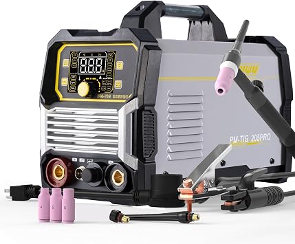 205A TIG Welder, 5 in 1 Lift TIG/DC HF TIG/Pulse TIG/SPOT TIG/STICK Multi process Welding Machine 110V/220V Dual Voltage TIG Welding Machine with Lift TIG Torch
