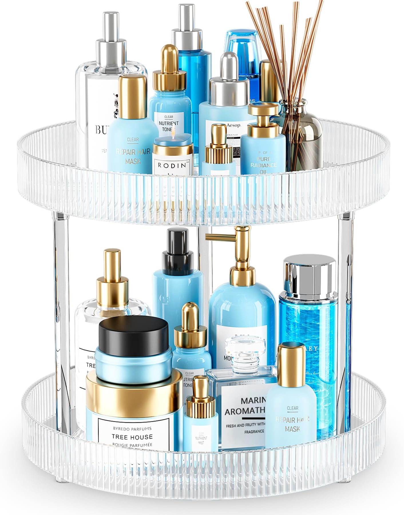 Amazon.com: 2 Tier Lazy Susan Bathroom Countertop Organizer, 360° Clear Rotating Square Storage ...