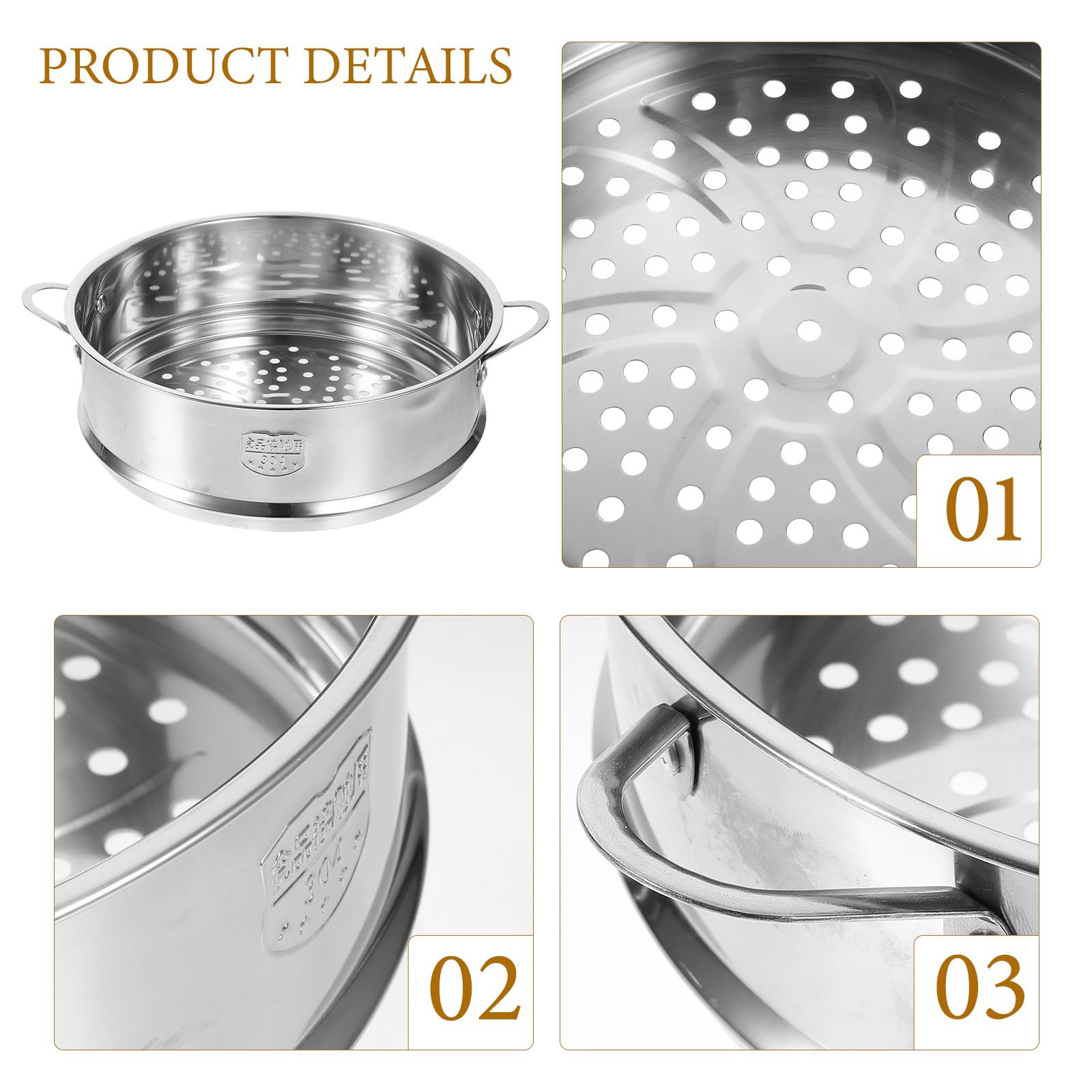 Amosfun Inserto de olla de vapor de acero inoxidable, cesta de vapor de cocina de 22 cm, cesta de vapor de alimentos, olla arrocera china para albóndigas chinas, cesta de vapor para pescados y