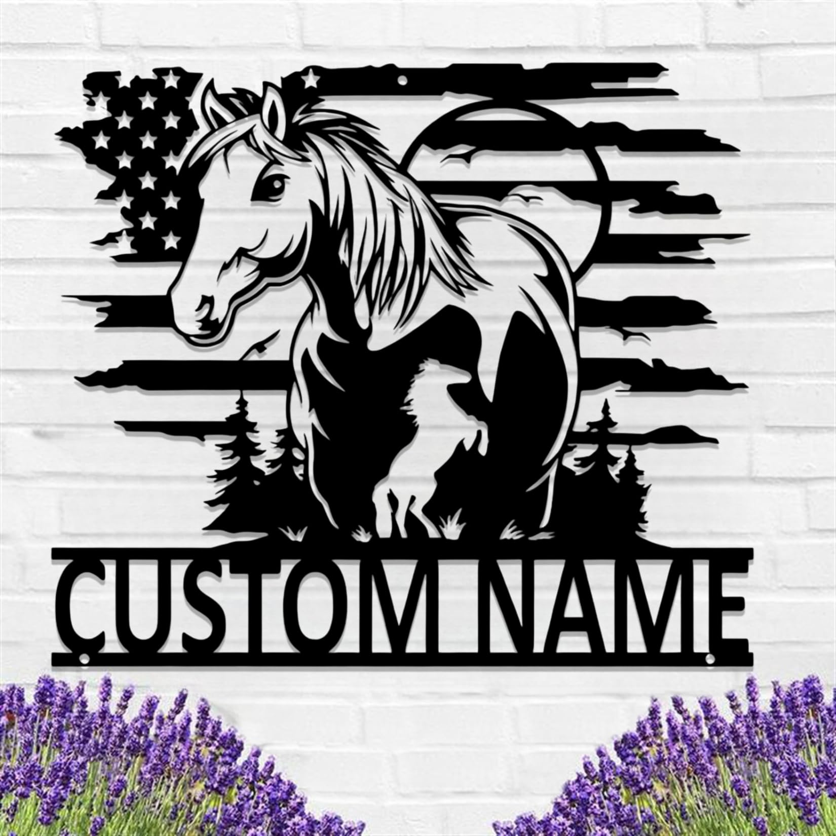 Riaeelvs Personalized US Horse Wall Art,Custom Knight Metal Name Signs,Metal Ranch Sign,Horse Farm Decor,Outdoor Horse Signs,Camp Wall Decor,Ideal