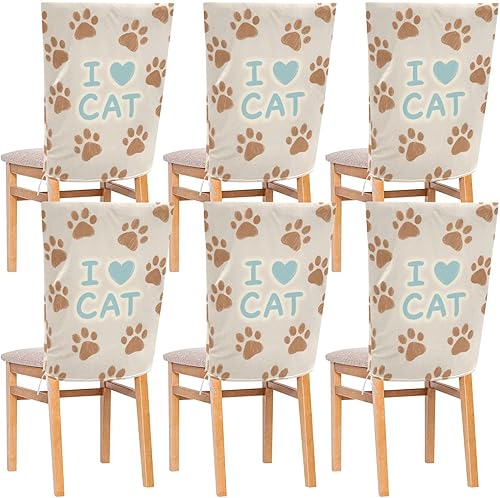 Birthday Seat Cover for Classroom Chair Removable for Classroom Set of 6 Bar Chair Covers cubre sillas para comedor I Love Cats Paw Khaki