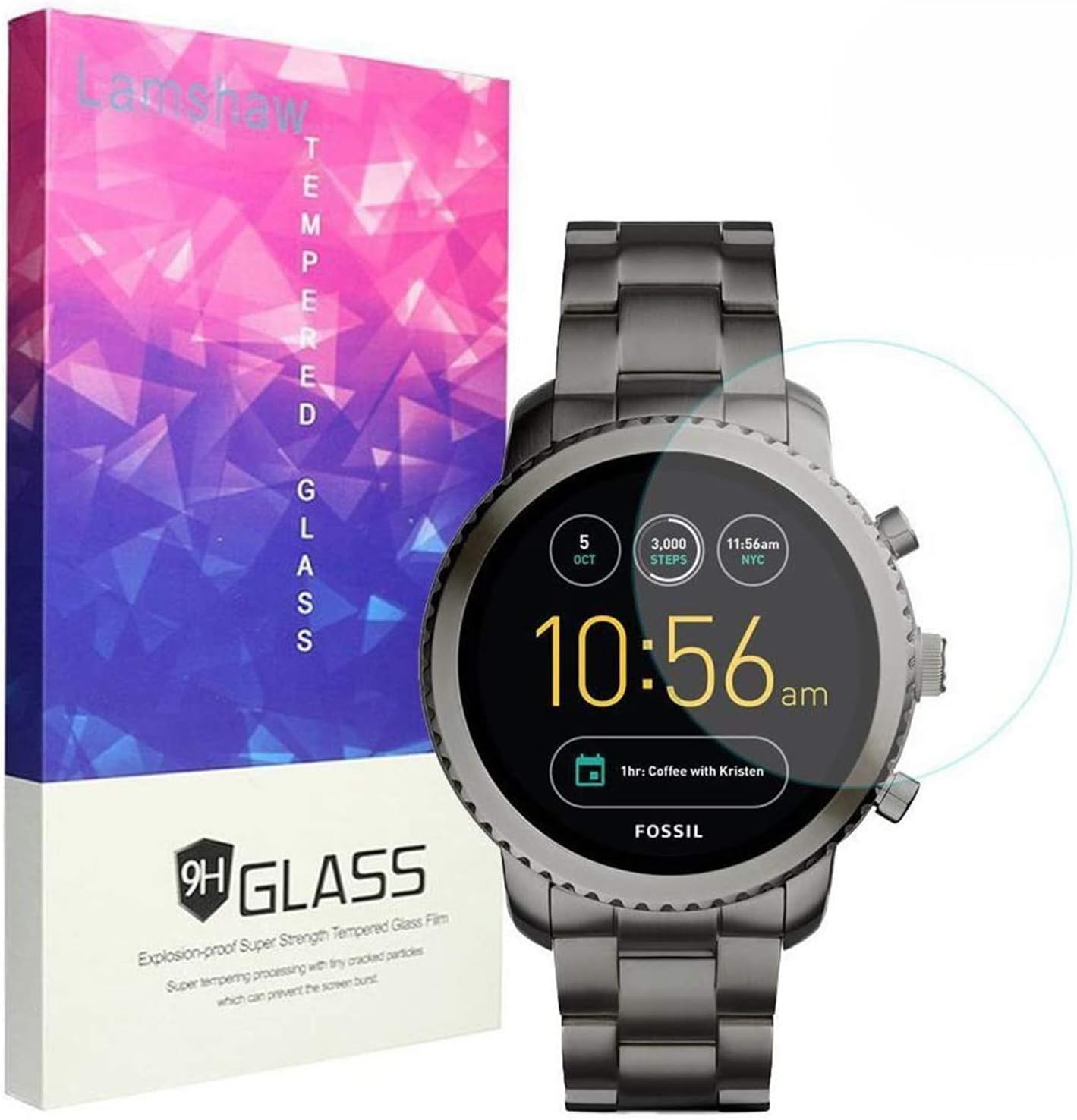 Lamshaw cdy-273 for Fossil Q Explorist Screen Protector, 9H Tempered Glass Screen Protector for Gen 3 Smartwatch - Q EXPLORIST Smoke (3 Pack)