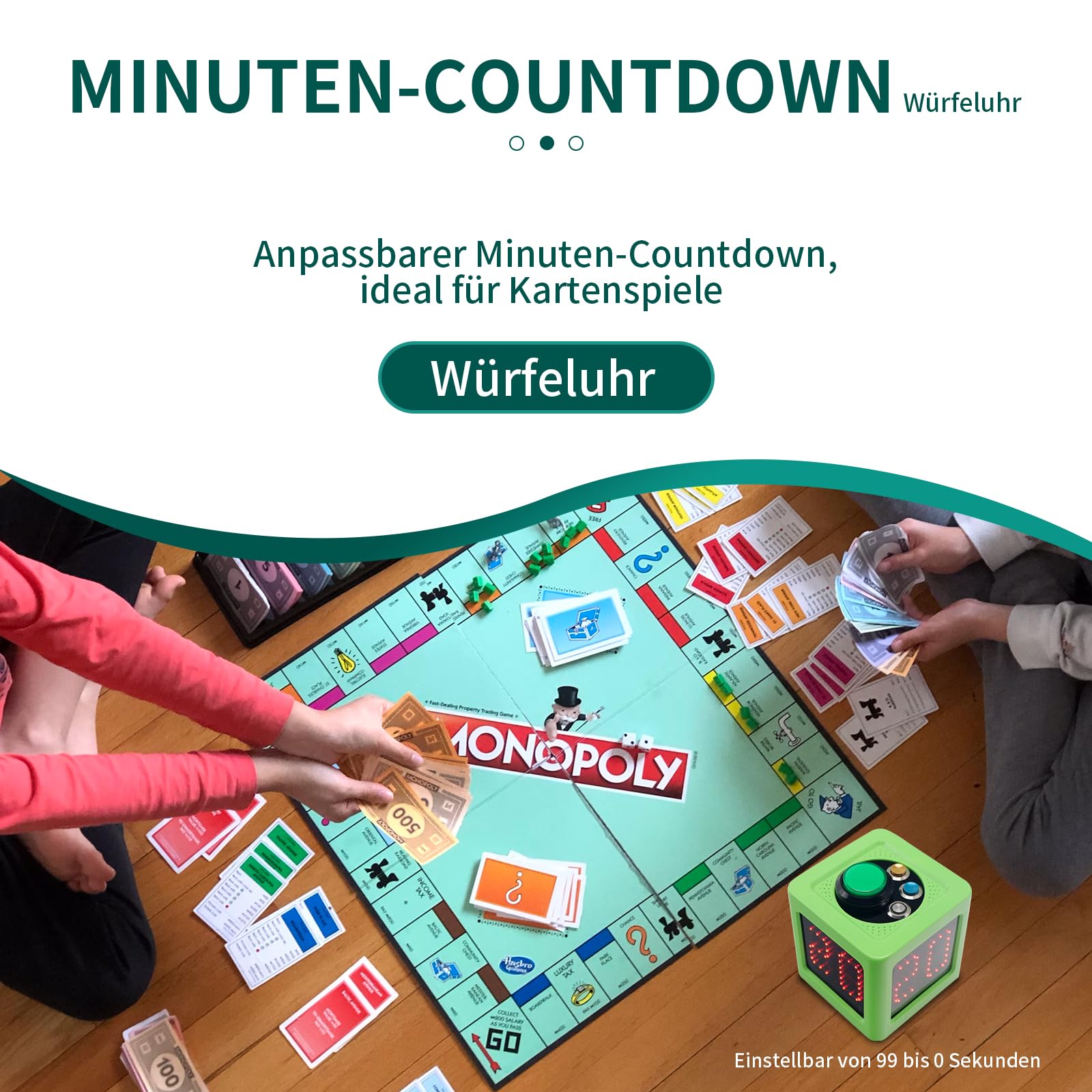 Timer da poker con conto alla rovescia 20/30 secondi personalizzato cubo 4 lati verde