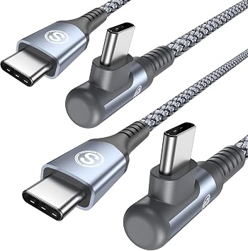 Type C Cable, L-Shaped, Set of 2, 6.6 ft 2 m, Sweguard USB C-C Cable, PD QC3.0 Compatible, 60W Fast Charging, iPhone 17, 16, 15, 16 pro Max, MacBook Pro/Air, iPad Pro, Samsung Galaxy S26, S25, S24, S23, Sony, Pixy. Type-c models such as el Compatible Gray