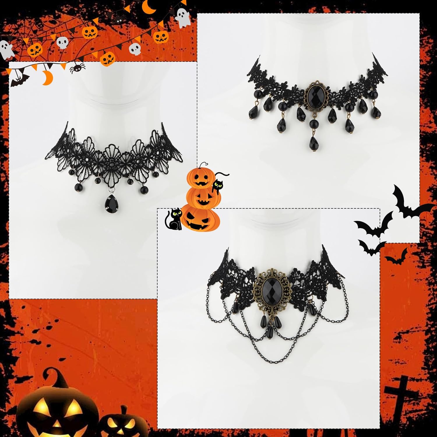 6PCS Black Gothic Lace Choker Necklace Set for Women Adjustable Lace Collar Black Necklace Goth Jewelry Halloween Cosplay - Image 6
