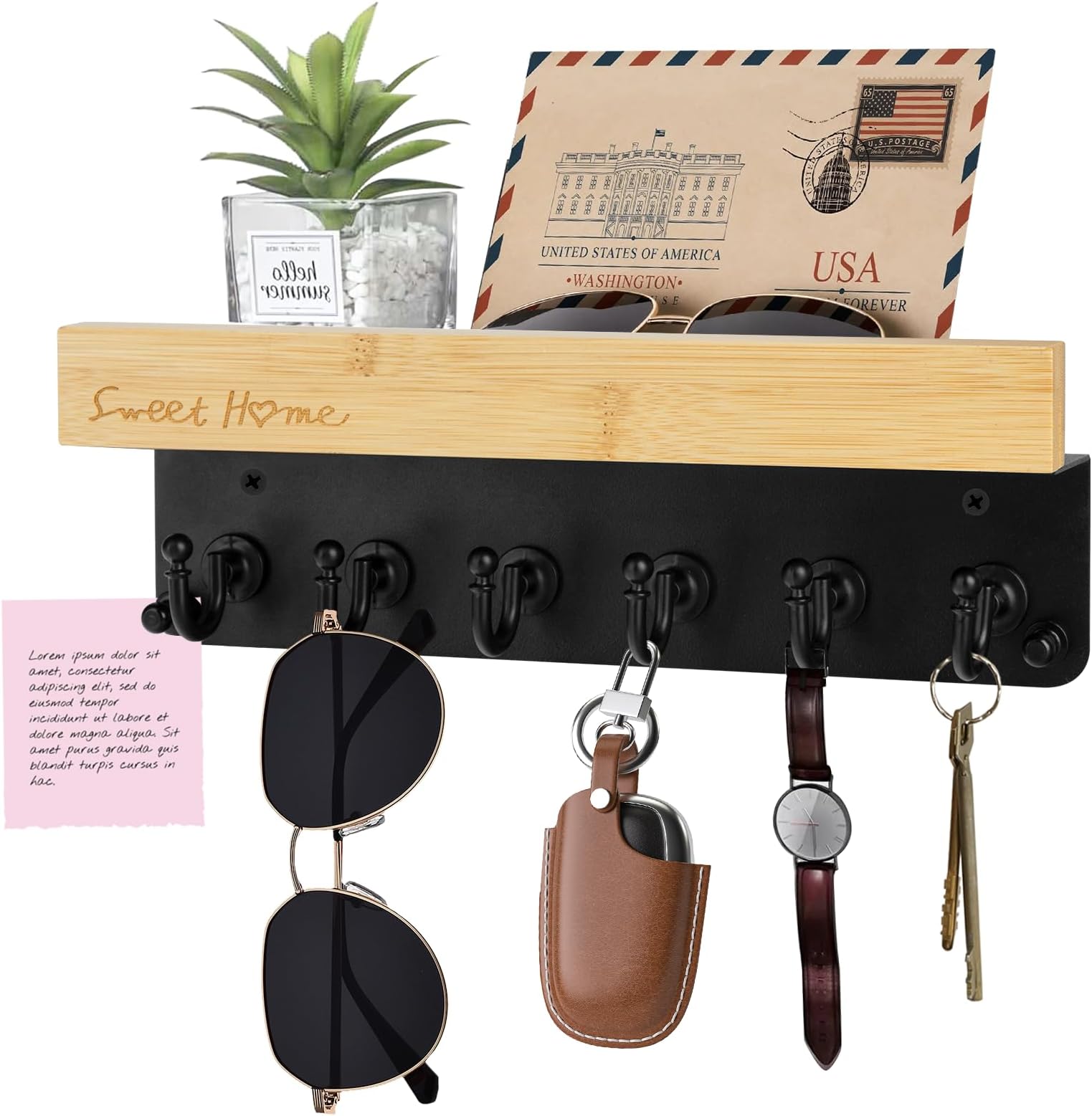 Schlüsselbrett Holz Mit Ablage - 8 Haken Schlüsselhalter Weiß