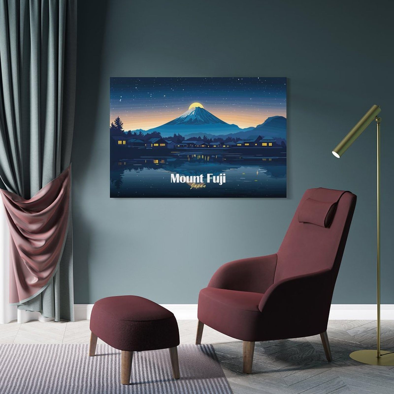 Junmoney Frame-Style-8-1 Canvas Wall Art Mount Fuji At Night, 24X36inch(60X90cm), For Lounge, Study, Hallway Or Flat Walls, Canvas Wall Art That Fits Changing Layouts