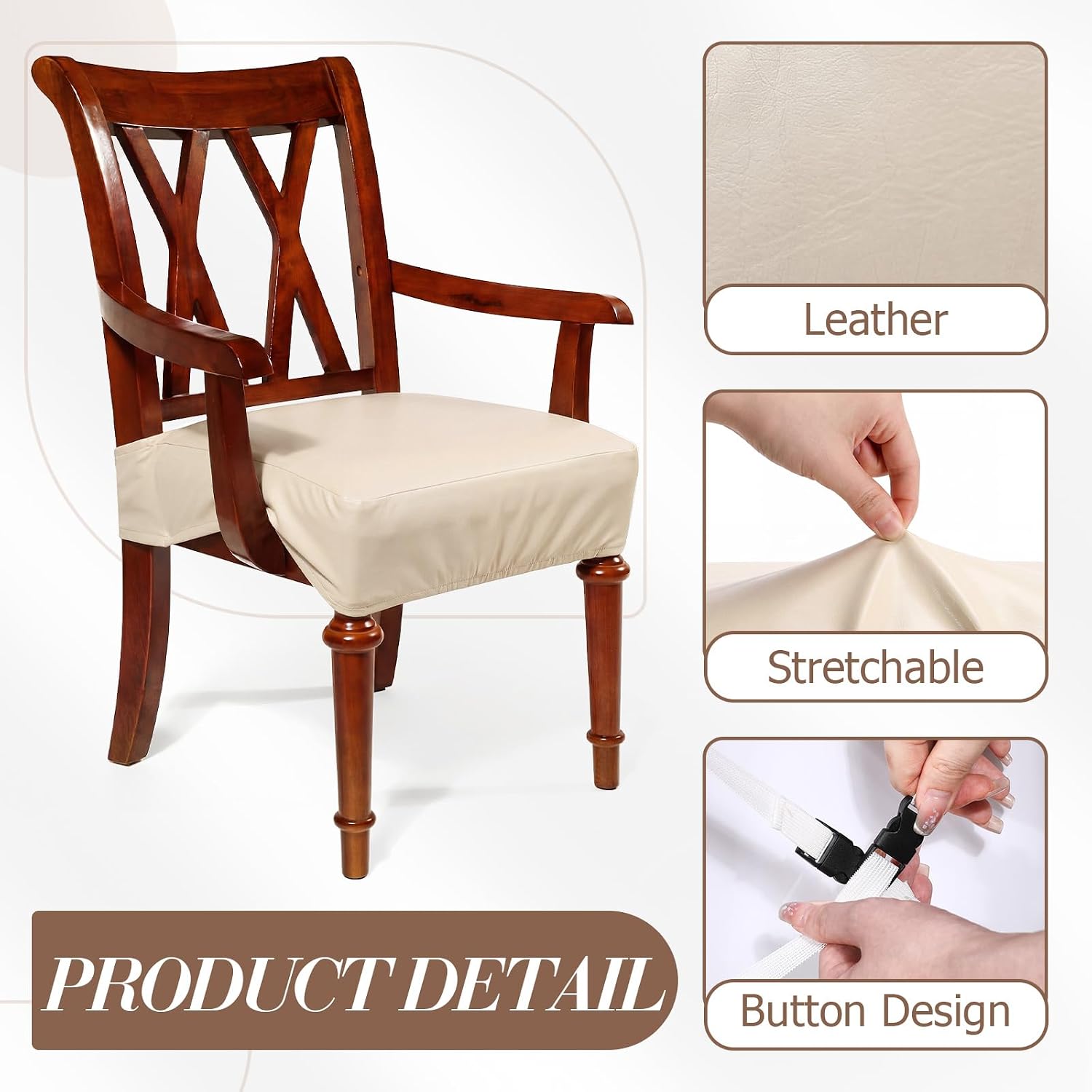 Havawish 4 Pcs PU Leather Dining Chair Covers with Arms Waterproof, Beige