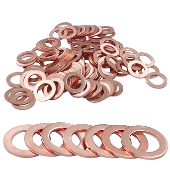 100Pcs M10 Copper Washer Flat Washer, Copper Gasket Kit Metric Sealing Washer Ring - I.D 10mm, O.D 16mm
