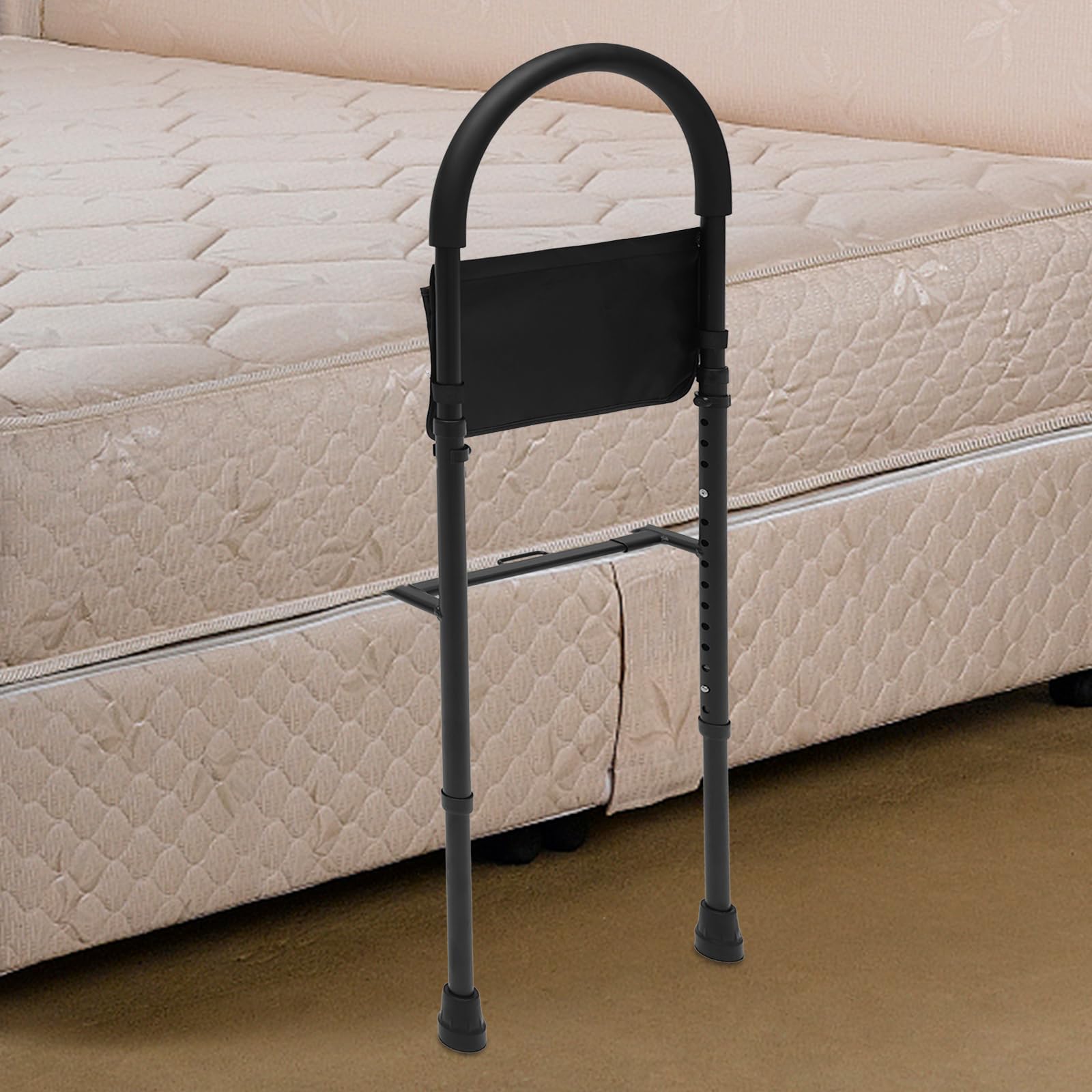 Barandilla de cama 2 en 1, barandillas de cama para adultos mayores, barandilla de cama de seguridad de altura ajustable, barra de pasamanos de asistencia segura con bolsa de almacenamiento, capacid