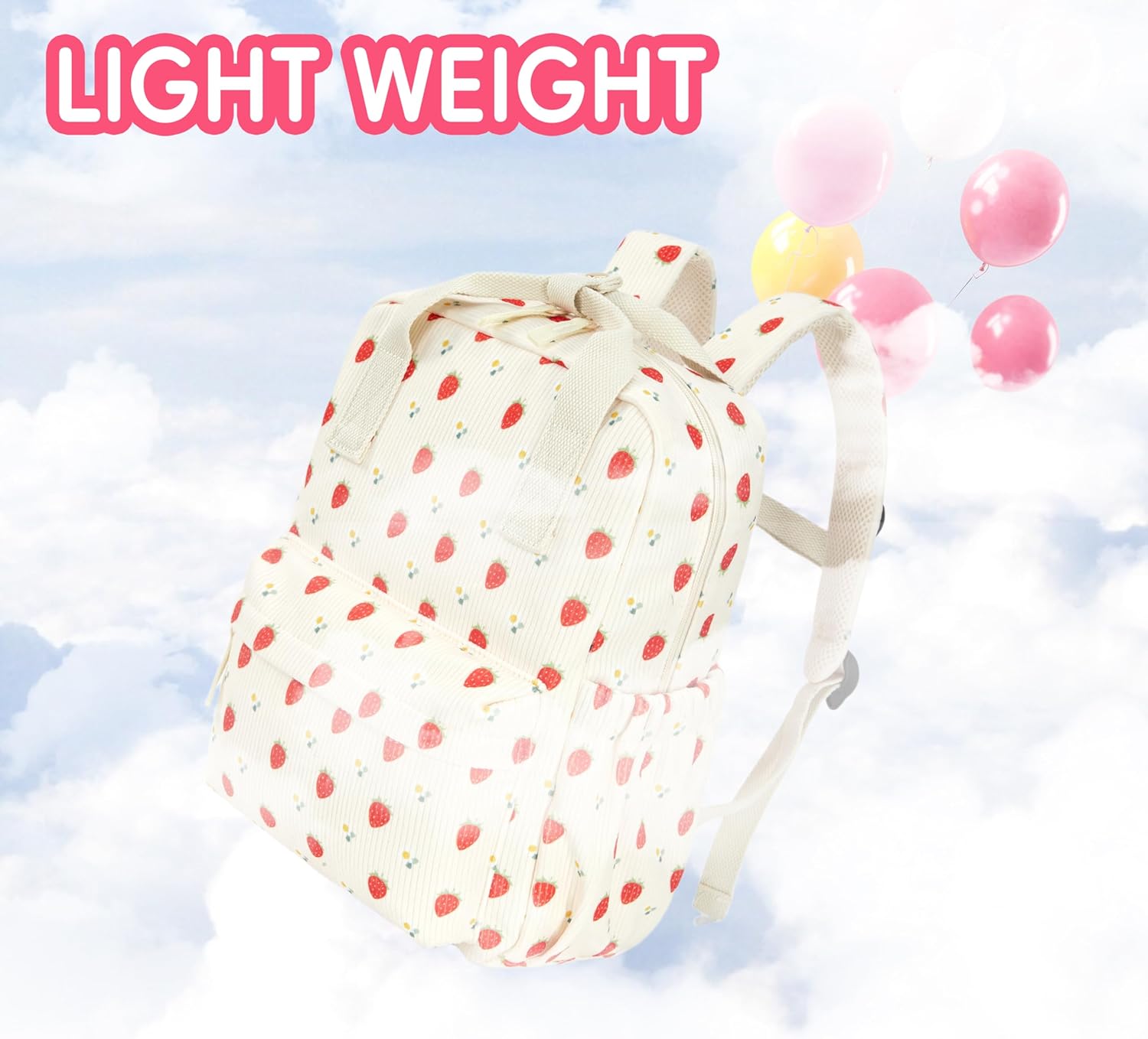 Mini Corduroy Backpack Bookbag School Bag for Toddlers Girls and Boys Preschool Daycare Kindergarten 13'' H Lightweight Fits for Folder(Strawberry Daisy-Beige Corduroy) - Image 8