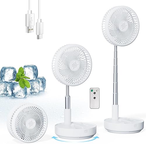 Ventilador recargable oscilante portátil, funciona con pilas con 4 ajustes de velocidad y control remoto, ventilador de pedestal de viaje de