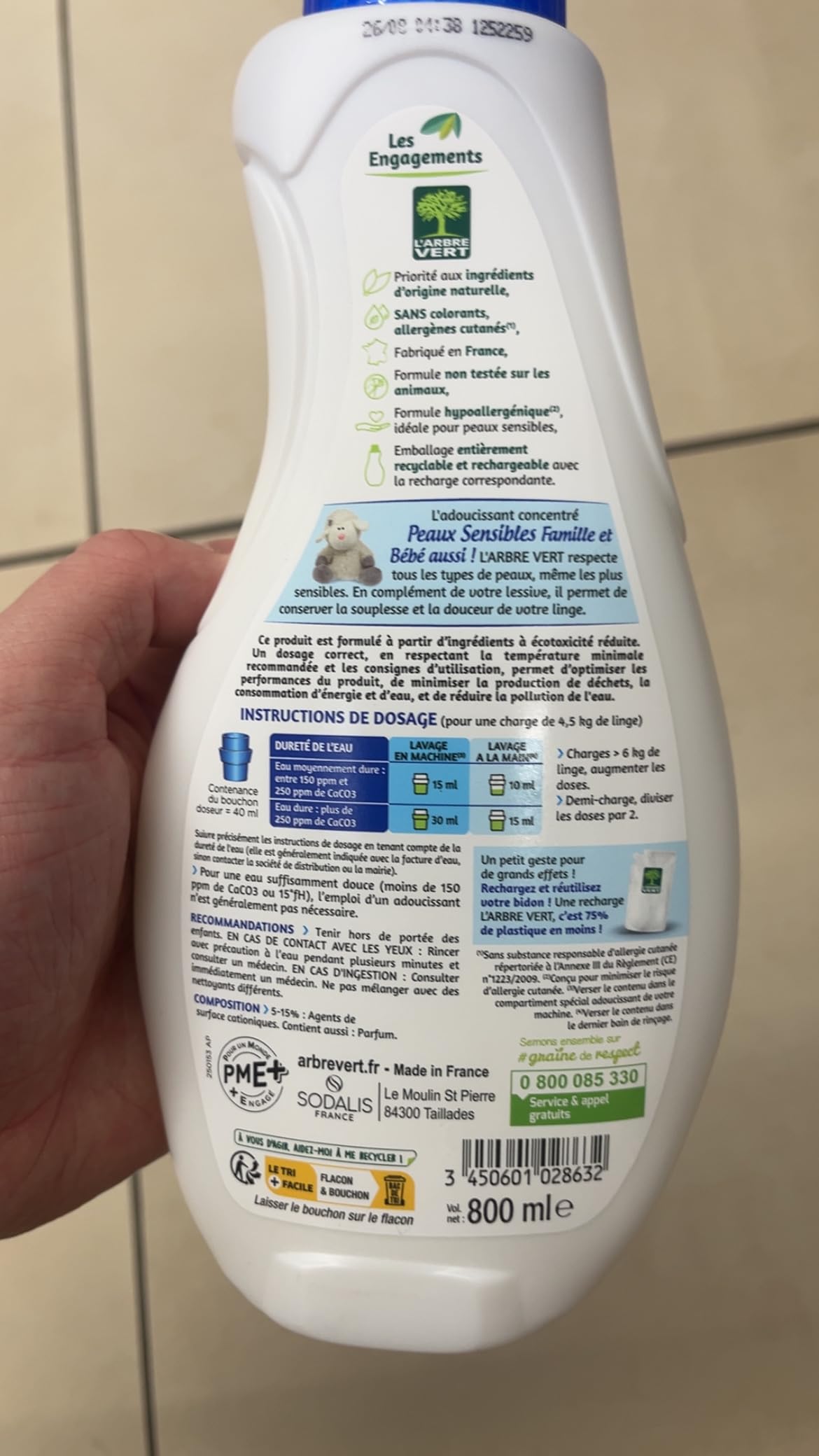 L'ARBRE VERT - Adoucissant Peau Sensible 800Ml - Lot De 3