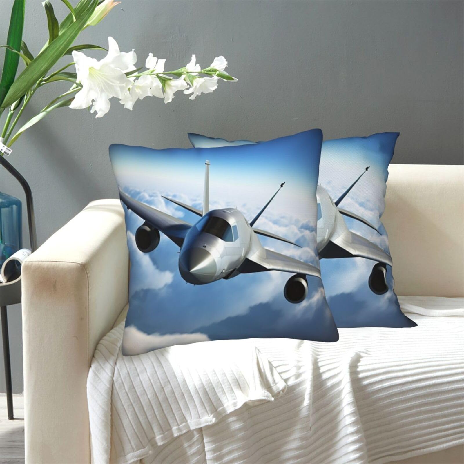 FekiLoot Decorative Throw Pillow Covers Modern Farmhouse Pillowcase Double Sided Cozy Cushion Cover for Sofa Couch Bed 20"X20" Flying Airplane