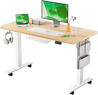 MAIDeSITe Elektrischer höhenverstellbarer Schreibtisch, 100 × 60 cm Sitz-Steh-Schreibtisch mit Kabelwanne, Haken und Aufbewahrungstaschen, Stehpult mit Speichersteuerung für Homeoffice