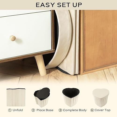 Miniatura 7 de Ashler - Otomana plegable de terciopelo en forma de corazón, almacenamiento plegable para sala de estar, dormitorio, capacidad de peso de 220