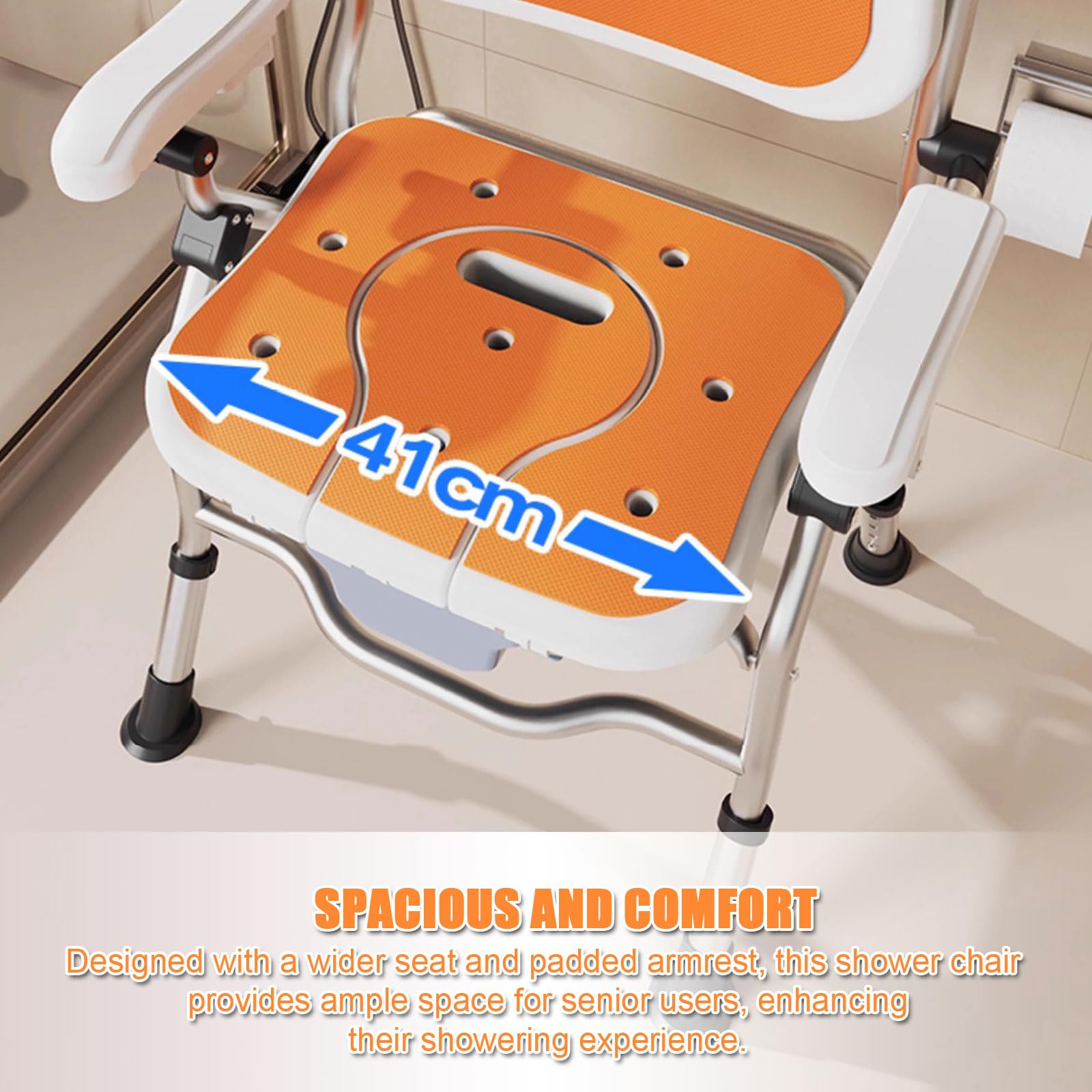 Silla de baño con Inodoro 3 en 1, Silla de Ducha Plegable, Taburete de baño Ligero, Ajustable en 4 Niveles, Patas Antideslizantes, Recorte for privacidad, Ideal for Embarazadas y Personas Mayores.