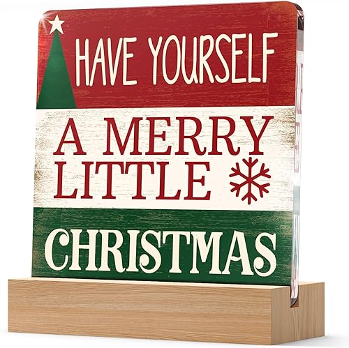 Decoraciones de Navidad para interiores para el hogar, oficina, sala de estar, pasillo, chimenea, estante de acrílico con soporte de madera,