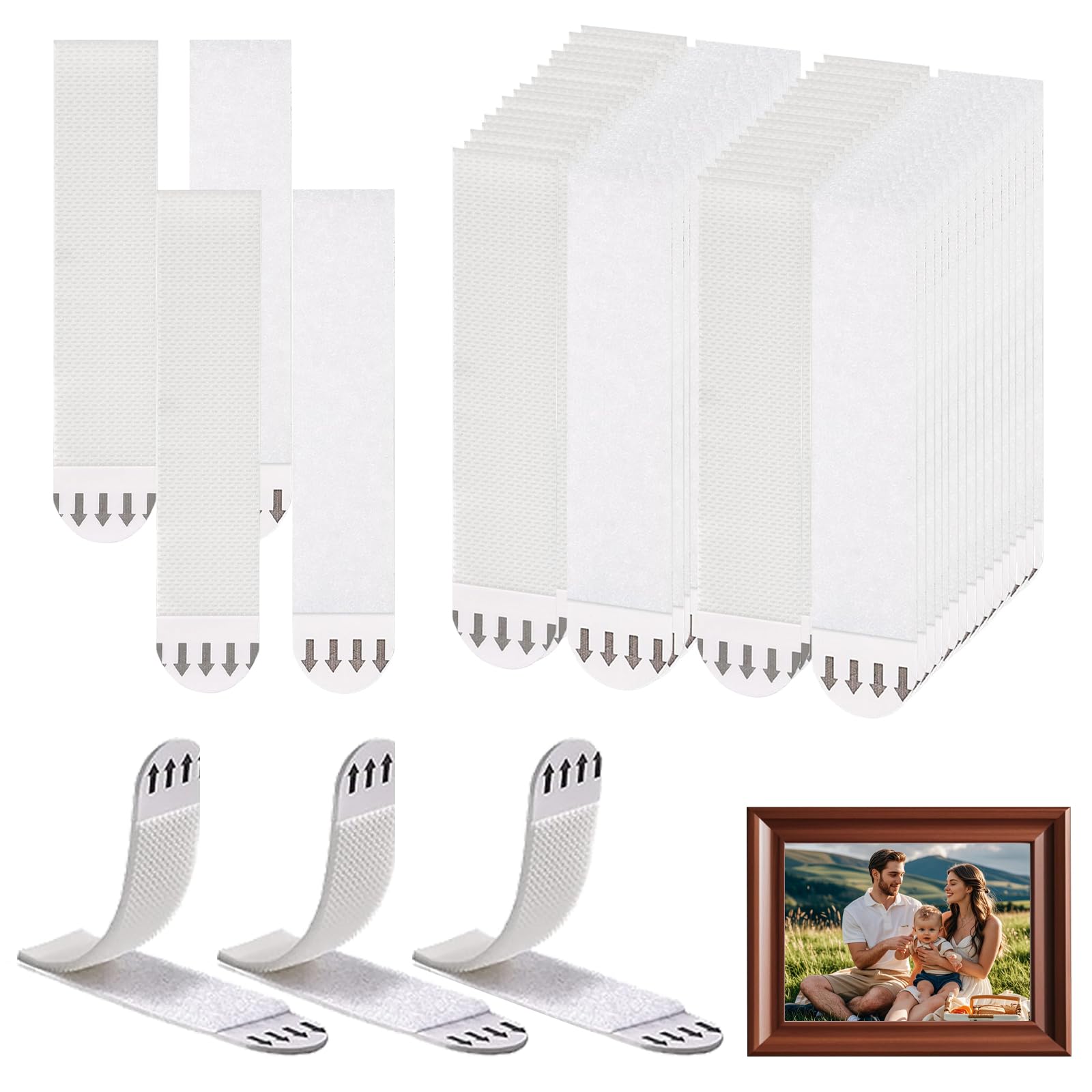 SMYJDMM Picture Hanging Strip, 72 Strips (36 Pairs) Photo Frame Stickers, 93 x 19mm Picture Canvas Hanger No Nails Pictures Hanging Strips Heavy Duty for Pictures Frames Mirrors Wall Decor (White)