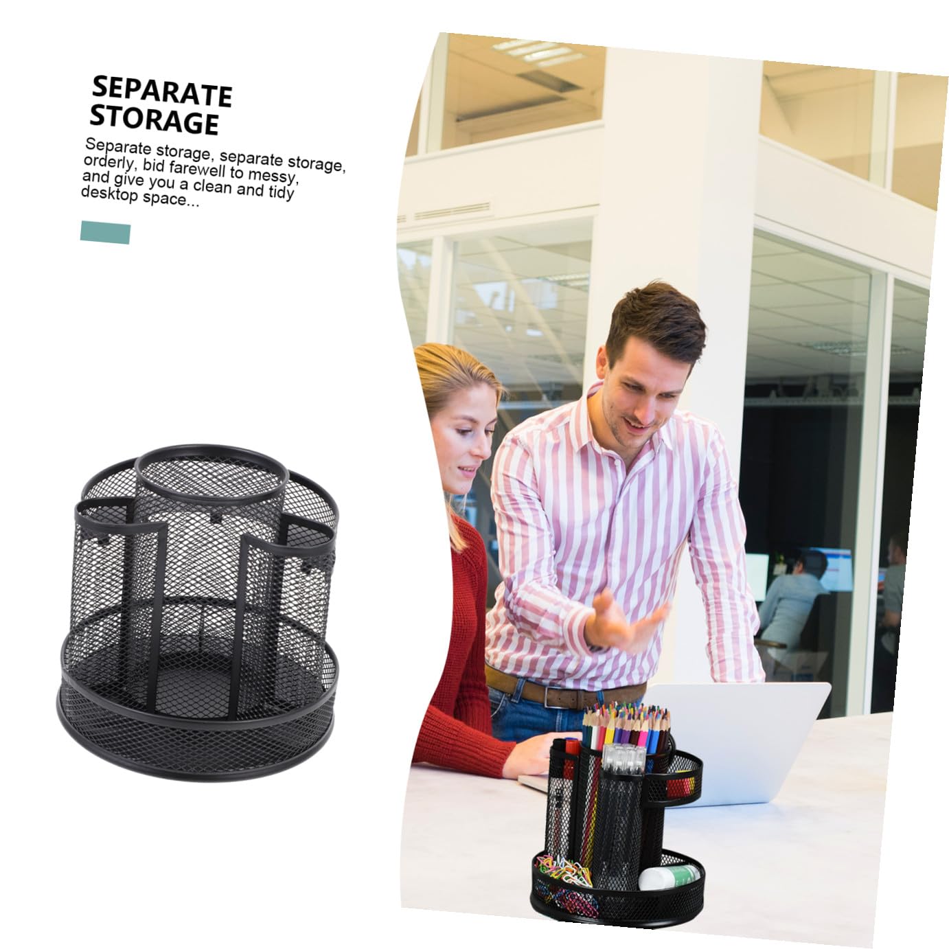 1pezzi Portapenne in Ferro Girevole Organizer da Scrivania Design Rete Scatola Portaoggetti Multifunzionale per Ufficio e Studio