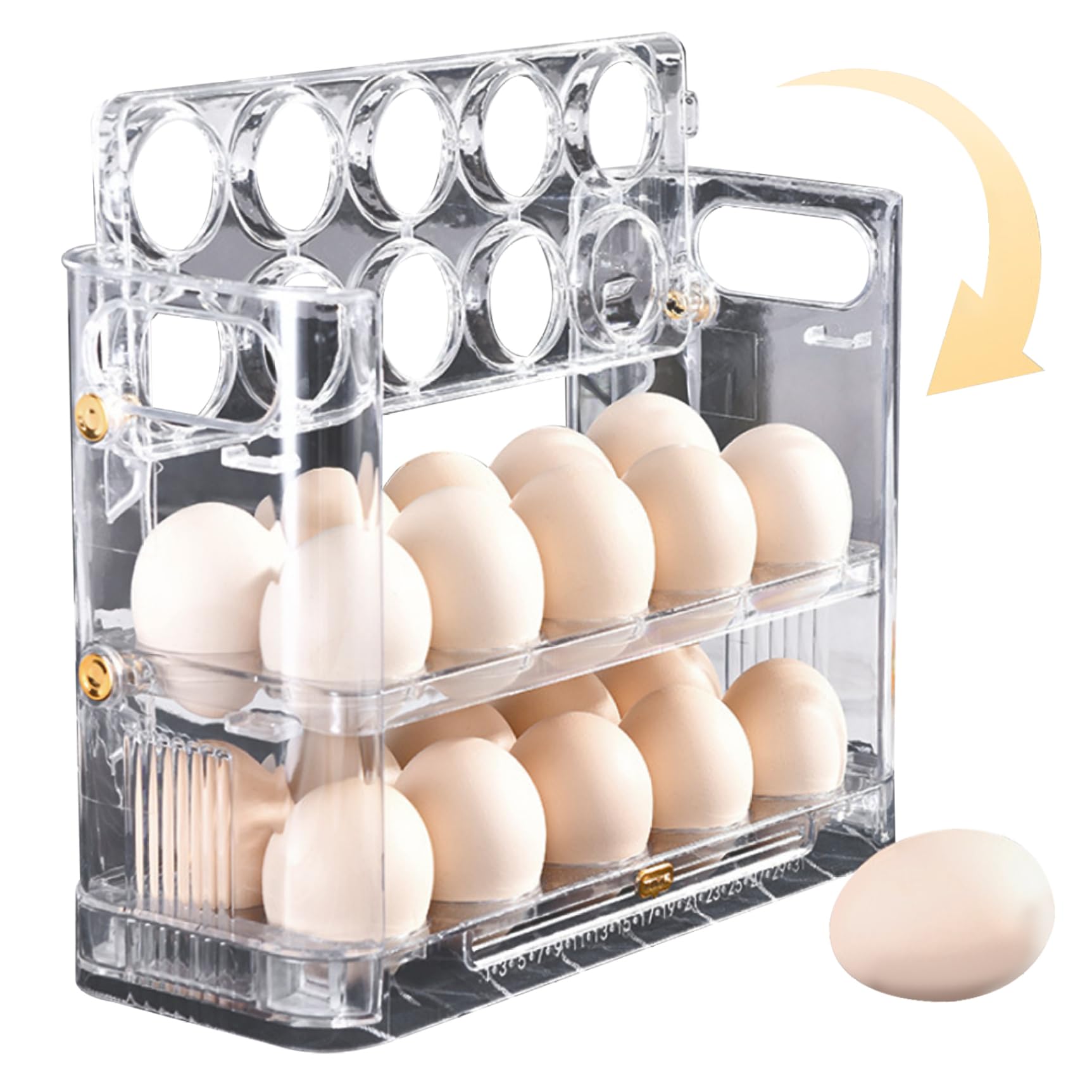 Wedhapy Egg Container Egg Holder for Fridge 3 Tiers Clear Organizer Rotary Container Holds 30 Eggs Stackable Storage with Movable Time Marker Refrigerator Organization