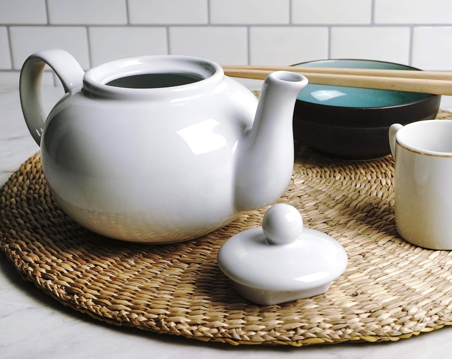 RSVP International Stoneware Teapot Collection, Microwave and Dishwasher Safe, 16 oz, White