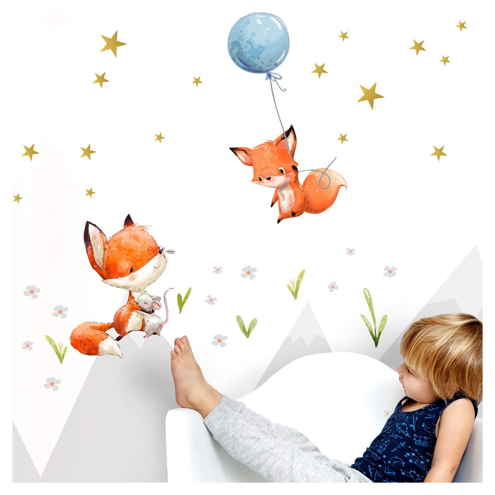 Muursticker kinderkamer Konijn in een luchtballon | Stickers zelfklevend | kinderkamer