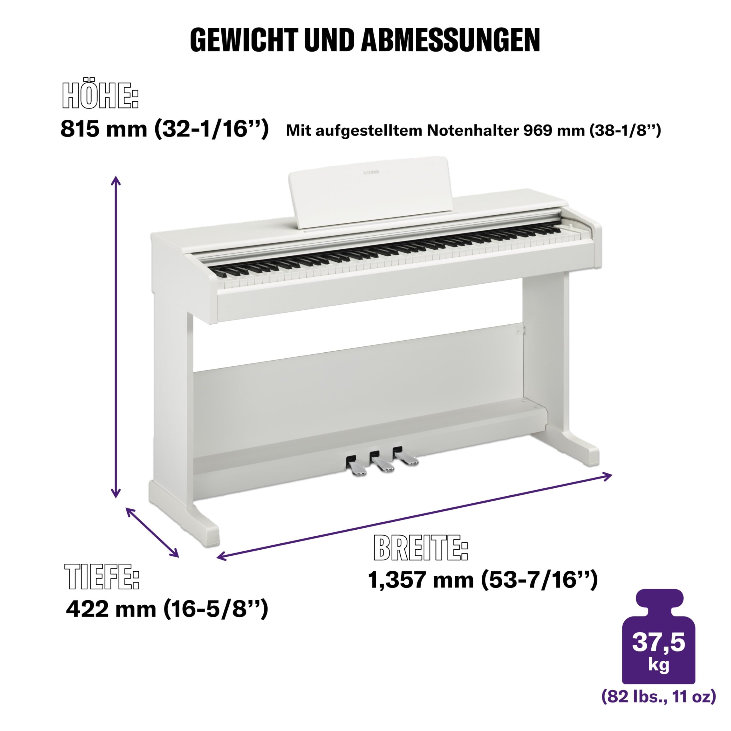 YAMAHA ARIUS YDP-105WH Digital Piano, White – Modernes und stilvolles Digitalpiano für Einsteiger und Hobbyspieler – Authentisches Klavierspiel