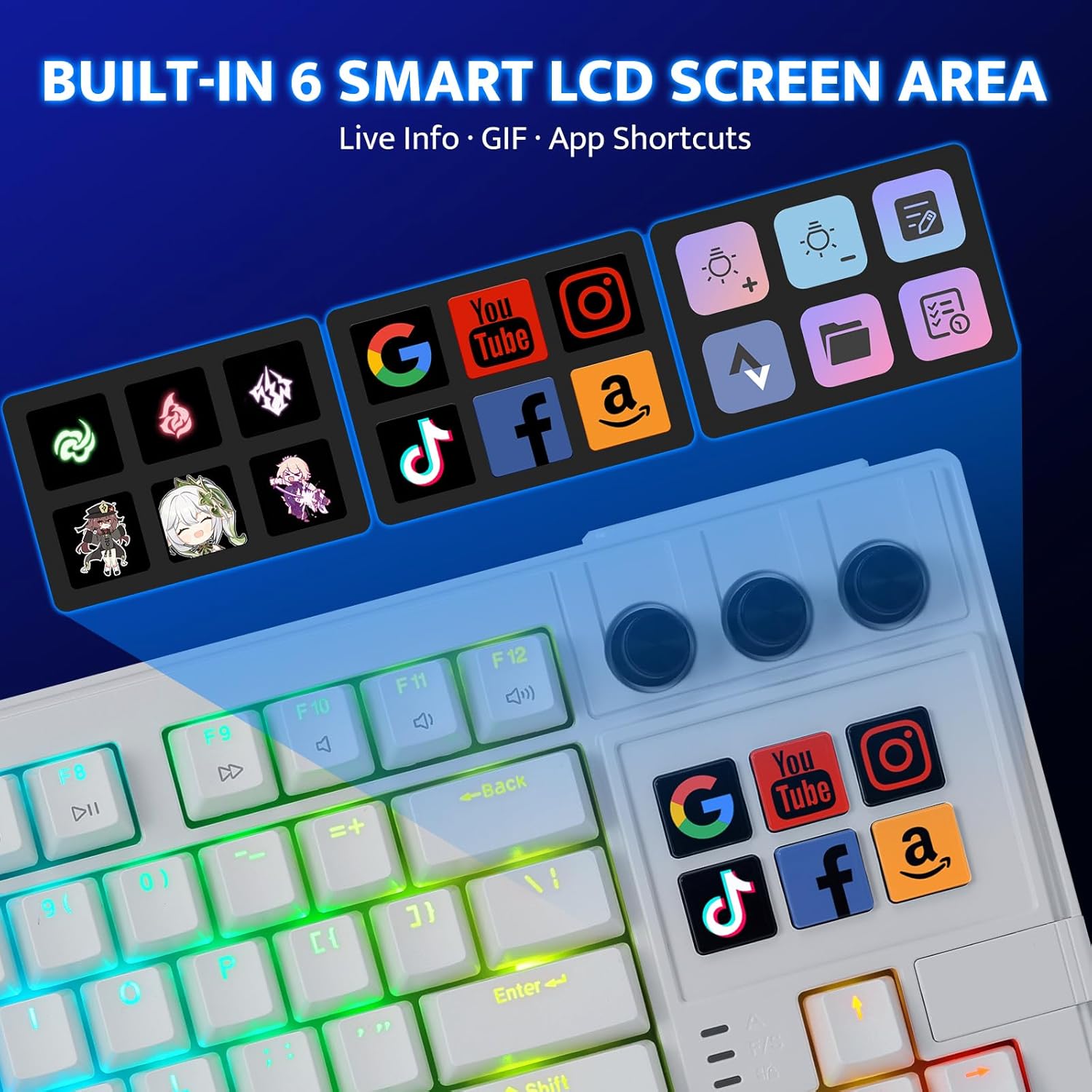 darkFlash K87PRO TKL Mechanical Keyboard with 6 LCD Stream Control Keys & 3 Media Knobs – Gasket Mount, Hot-Swappable RGB Gaming & Streaming Macro Keyboard for PC & Mac (White)