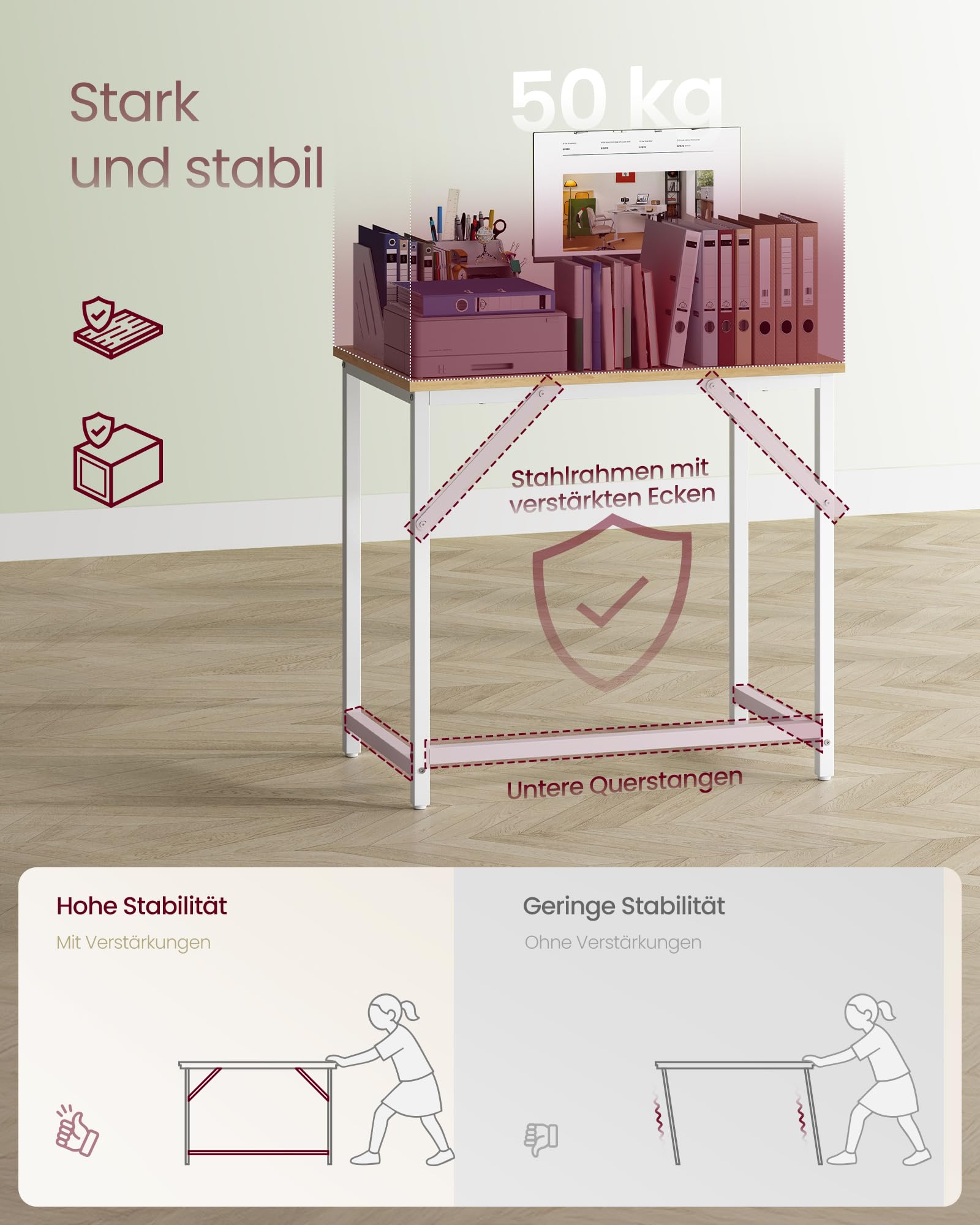 VASAGLE Tisch, Computertisch, Bürotisch, 80 x 50 x 75,5 cm – Ansicht 4