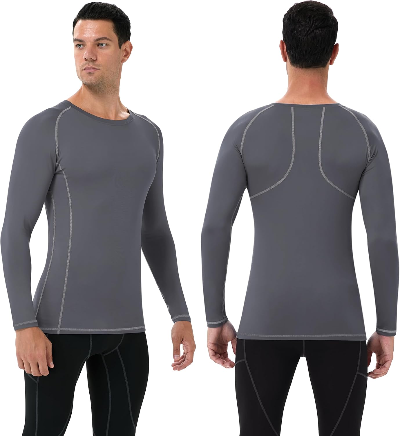 Runhit Men's Compression Long-Sleeve T-Shirt Athletic Compression Base Layer Cool Dry Workout Shirts Sports Running Tops - Image 2